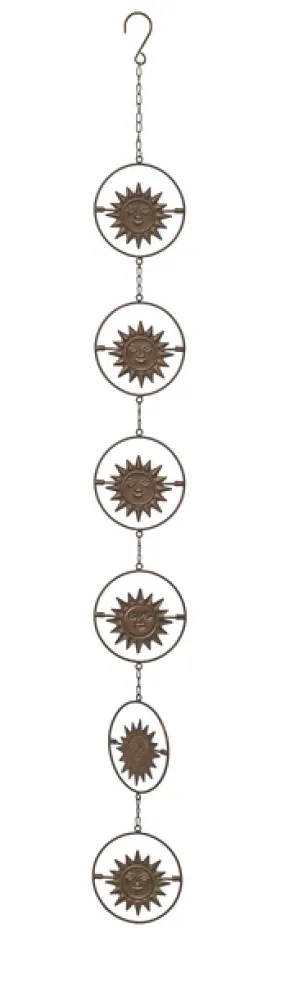 Gold Patina Sun Face Kinetic Spinner Rain Chain