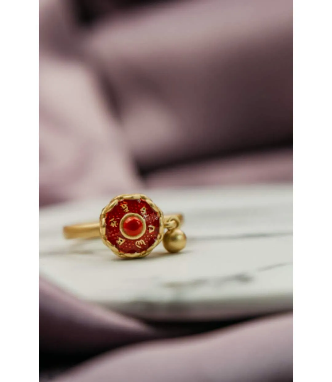 Gold Plated Adjustable Buddhist Tibetan Enamel Spinner Prayer Ring