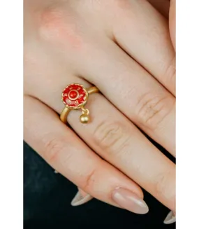 Gold Plated Adjustable Buddhist Tibetan Enamel Spinner Prayer Ring