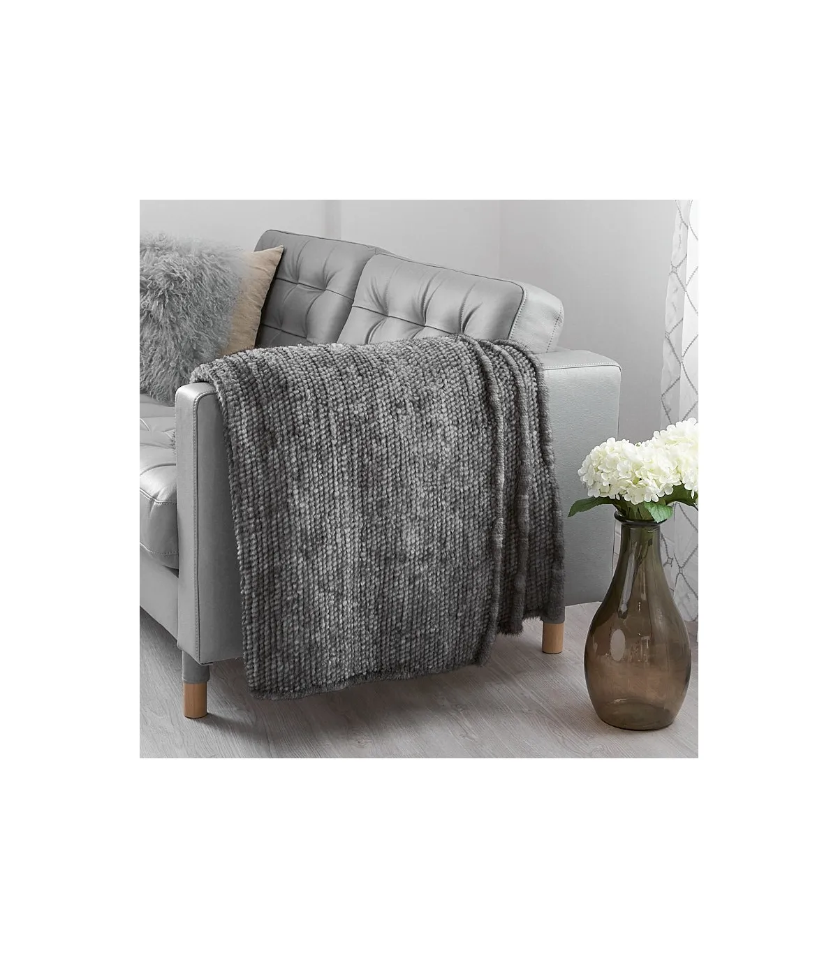 Grey Knit Mink Fur Throw for Luxurious Home Decor at FurSource.com