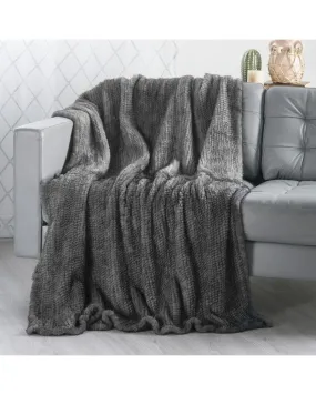 Grey Knit Mink Fur Throw for Luxurious Home Decor at FurSource.com