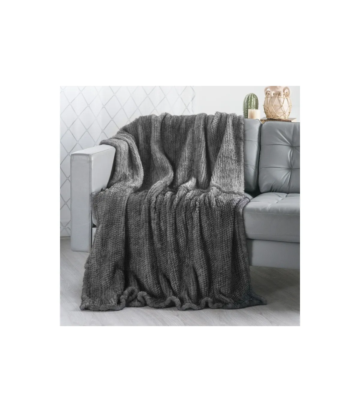 Grey Knit Mink Fur Throw for Luxurious Home Decor at FurSource.com