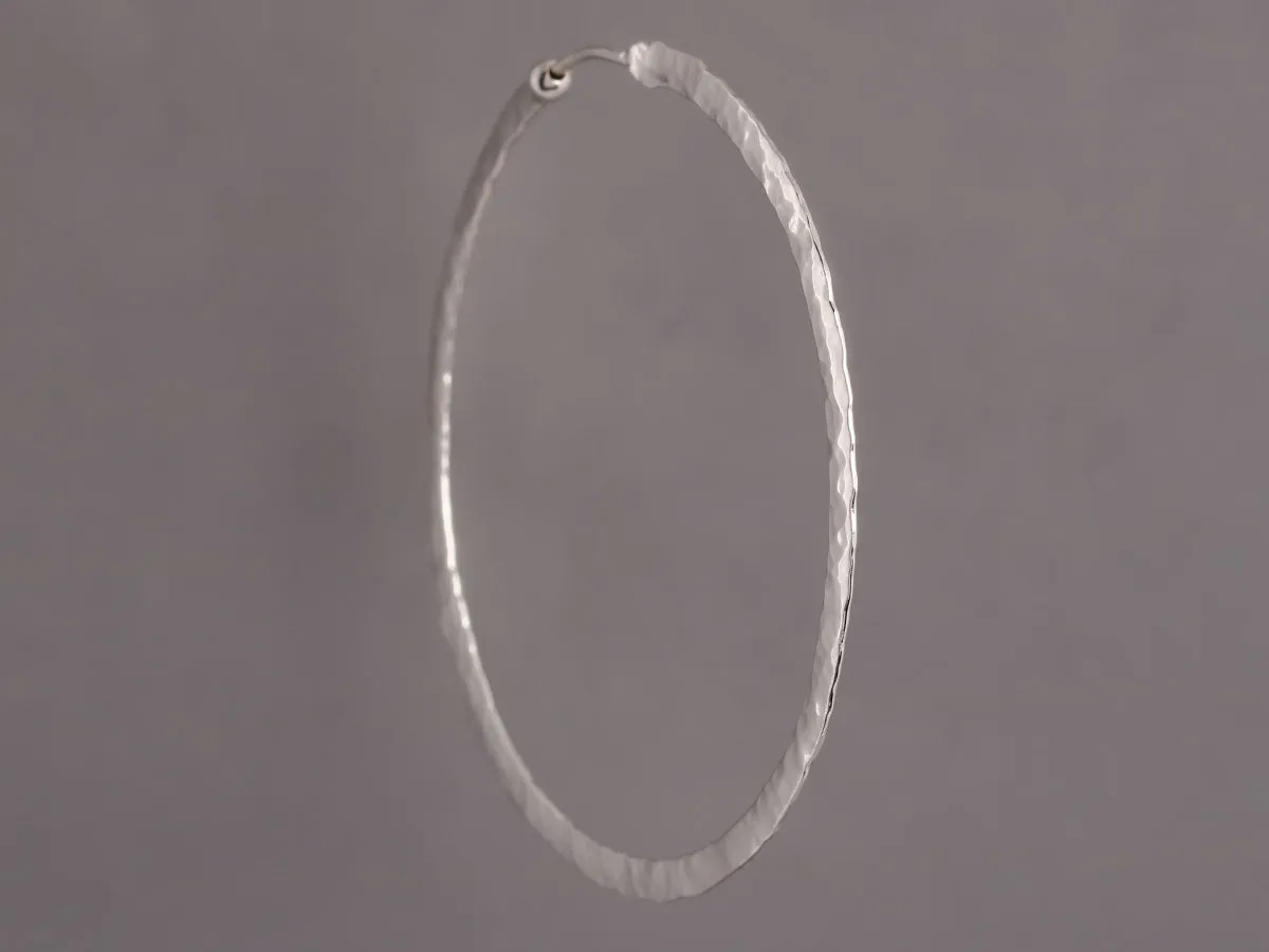 Hammered White Gold Flat Hoop Earrings