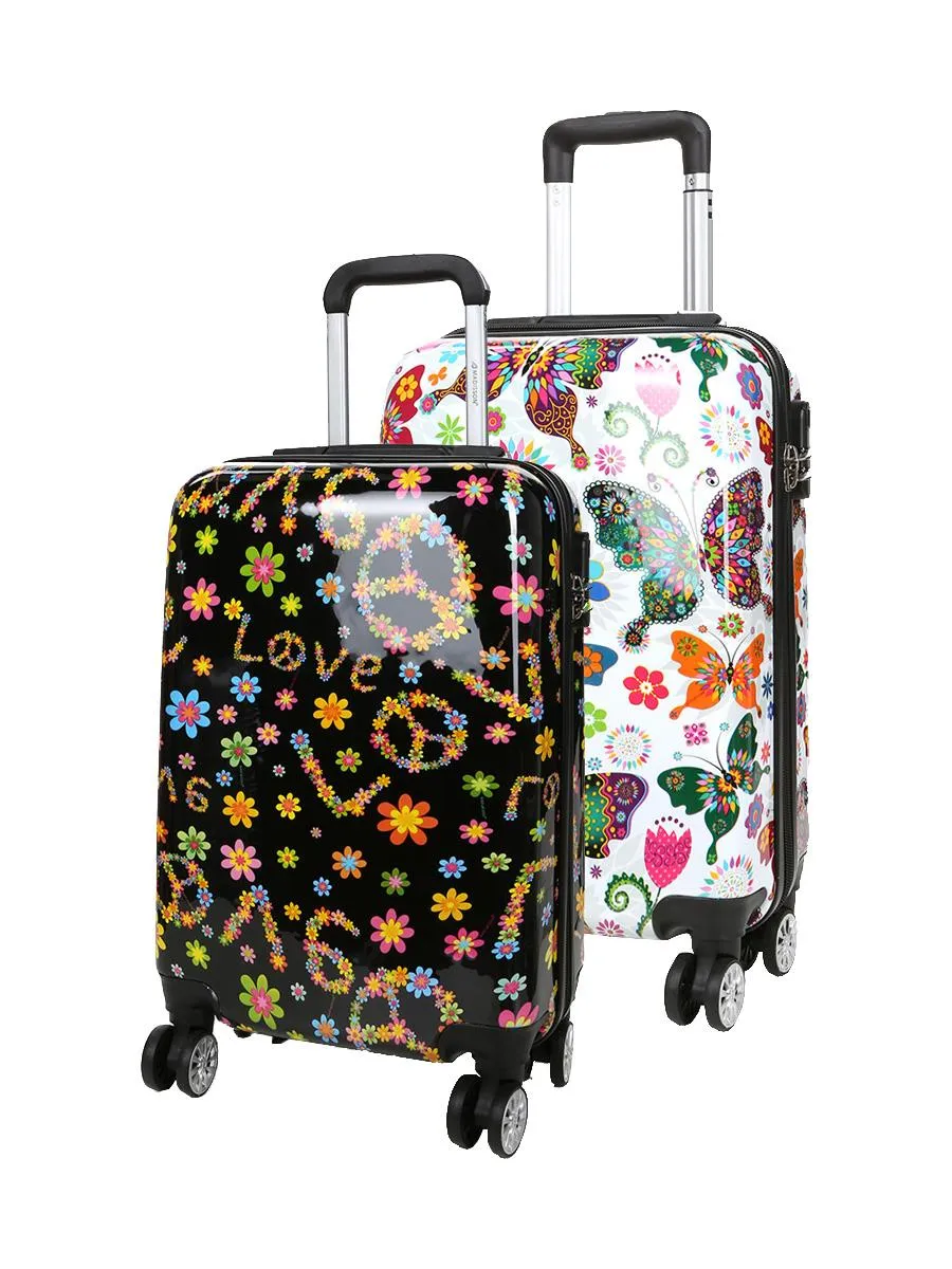 Hard Shell 4 Wheel Suitcase Print Luggage Cabin Travel Bag