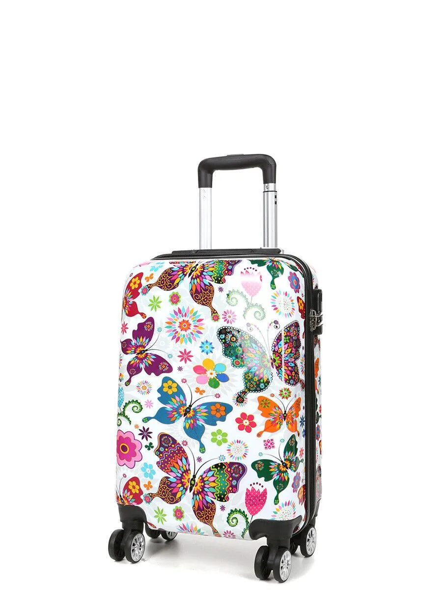 Hard Shell 4 Wheel Suitcase Print Luggage Cabin Travel Bag