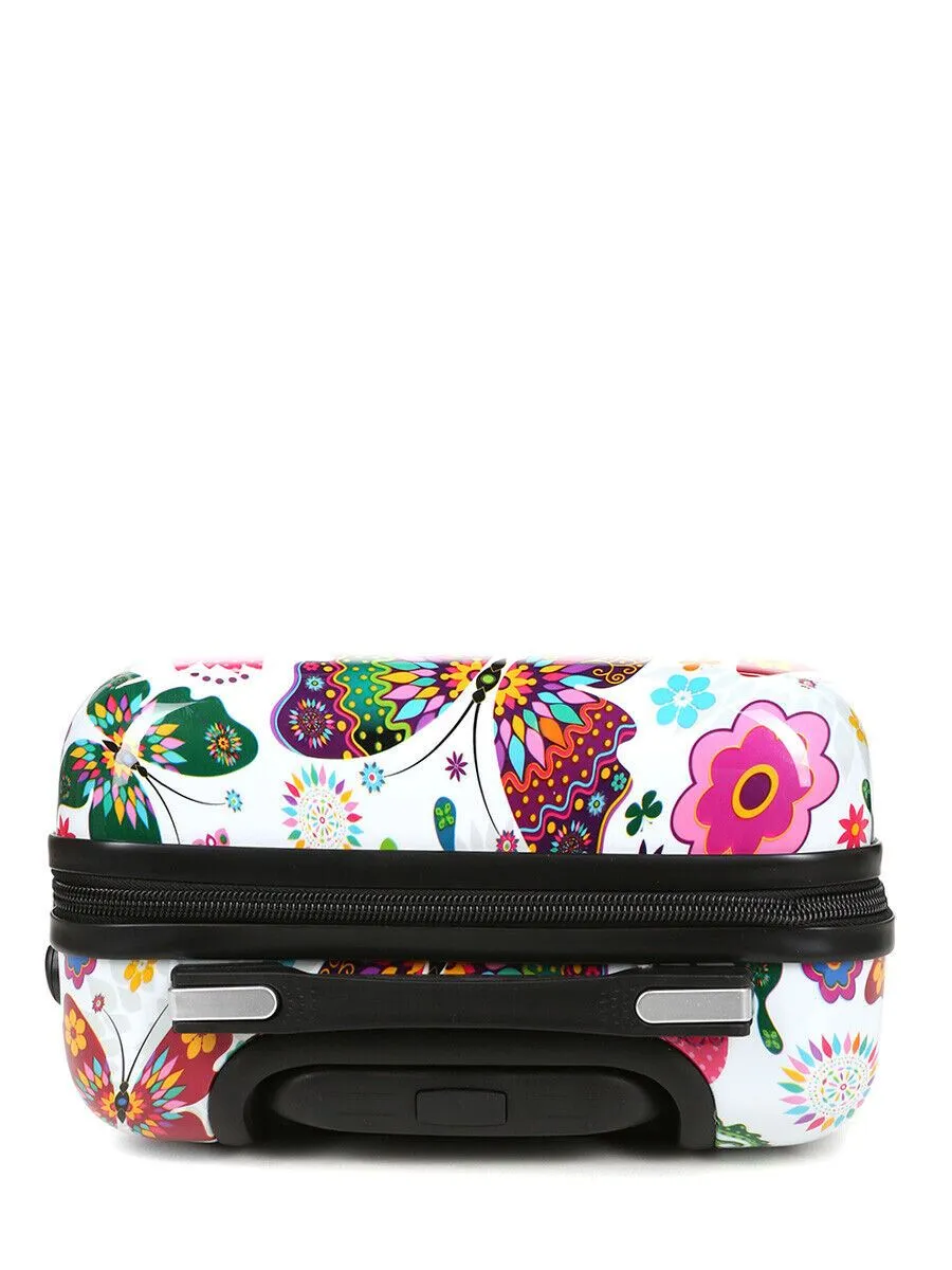 Hard Shell 4 Wheel Suitcase Print Luggage Cabin Travel Bag