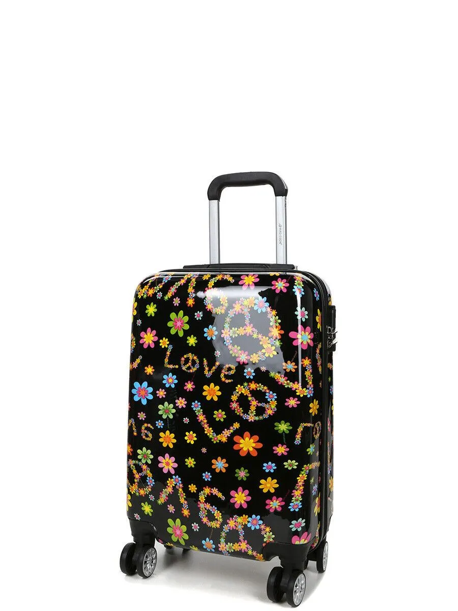 Hard Shell 4 Wheel Suitcase Print Luggage Cabin Travel Bag