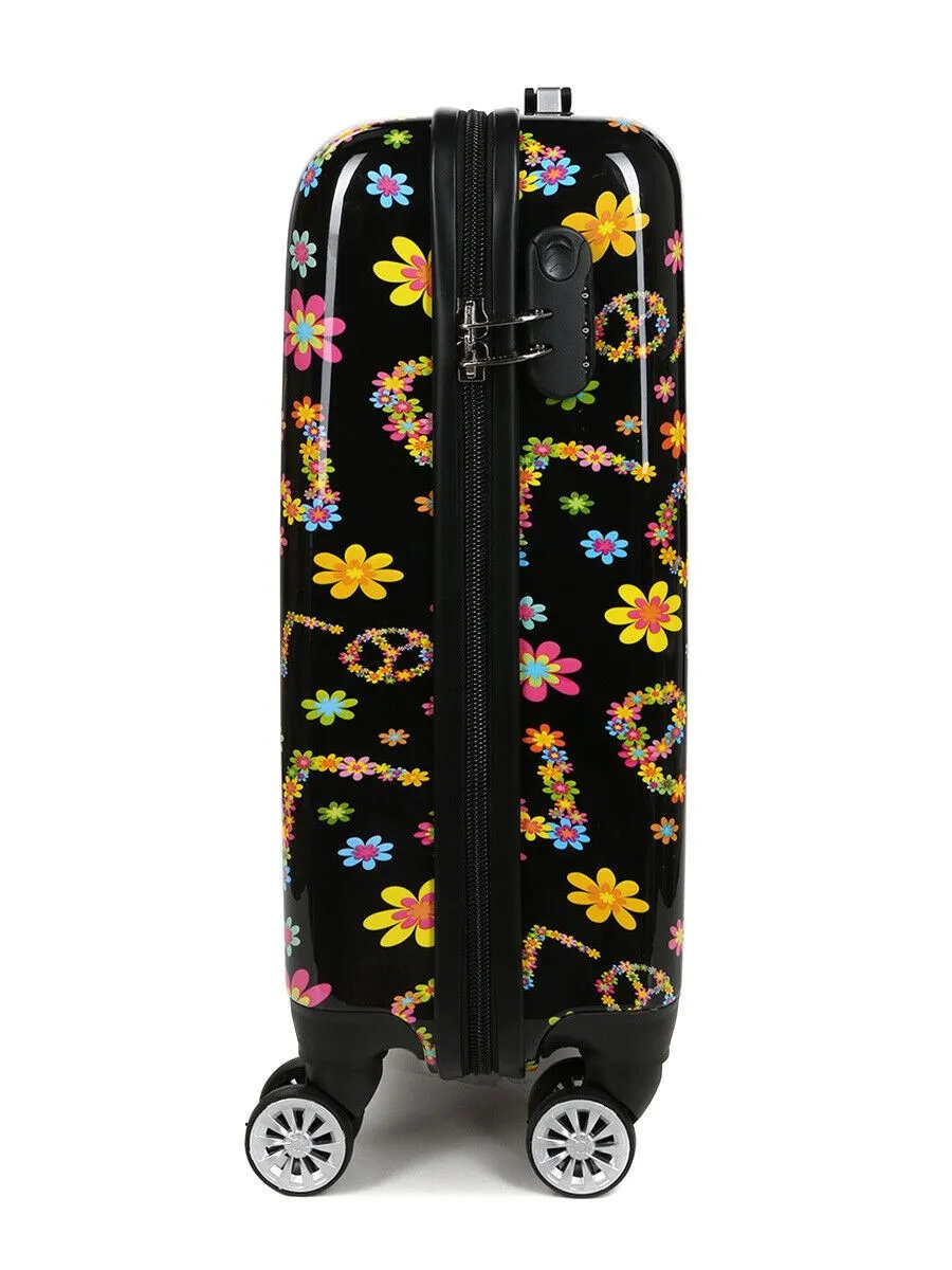 Hard Shell 4 Wheel Suitcase Print Luggage Cabin Travel Bag