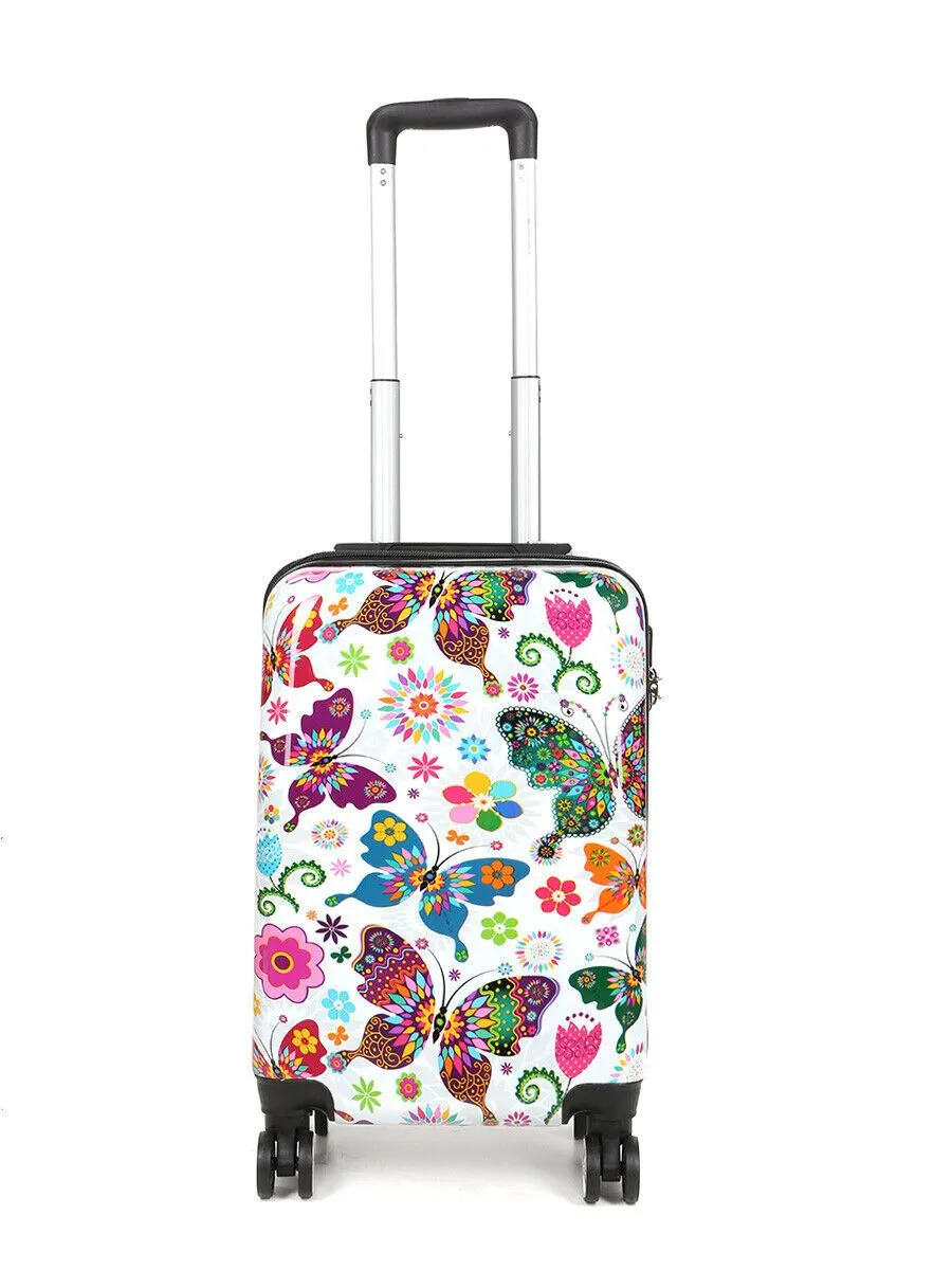 Hard Shell 4 Wheel Suitcase Print Luggage Cabin Travel Bag