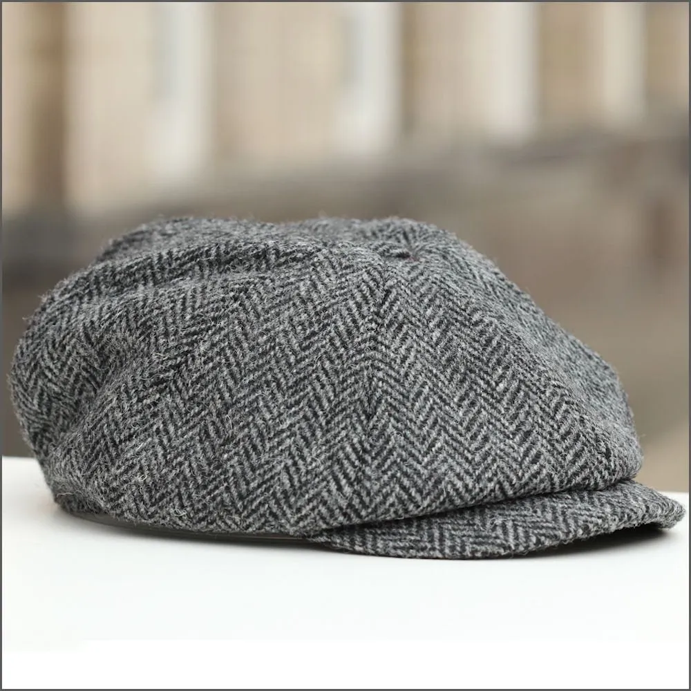 Harris Tweed Carloway 8 Piece Grey Herringbone Cap+