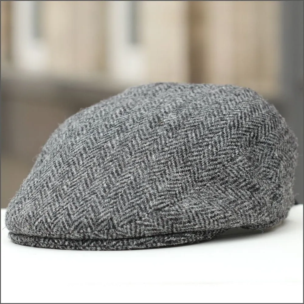 Harris Tweed Stornoway Grey Herringbone Cap+