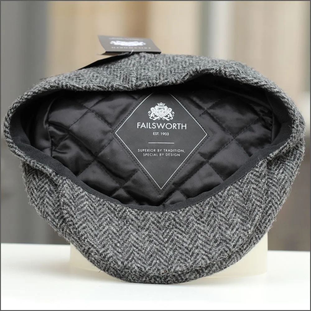 Harris Tweed Stornoway Grey Herringbone Cap+