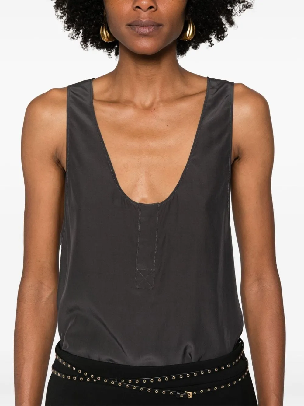 HENLEY-NECK SILK TANK TOP