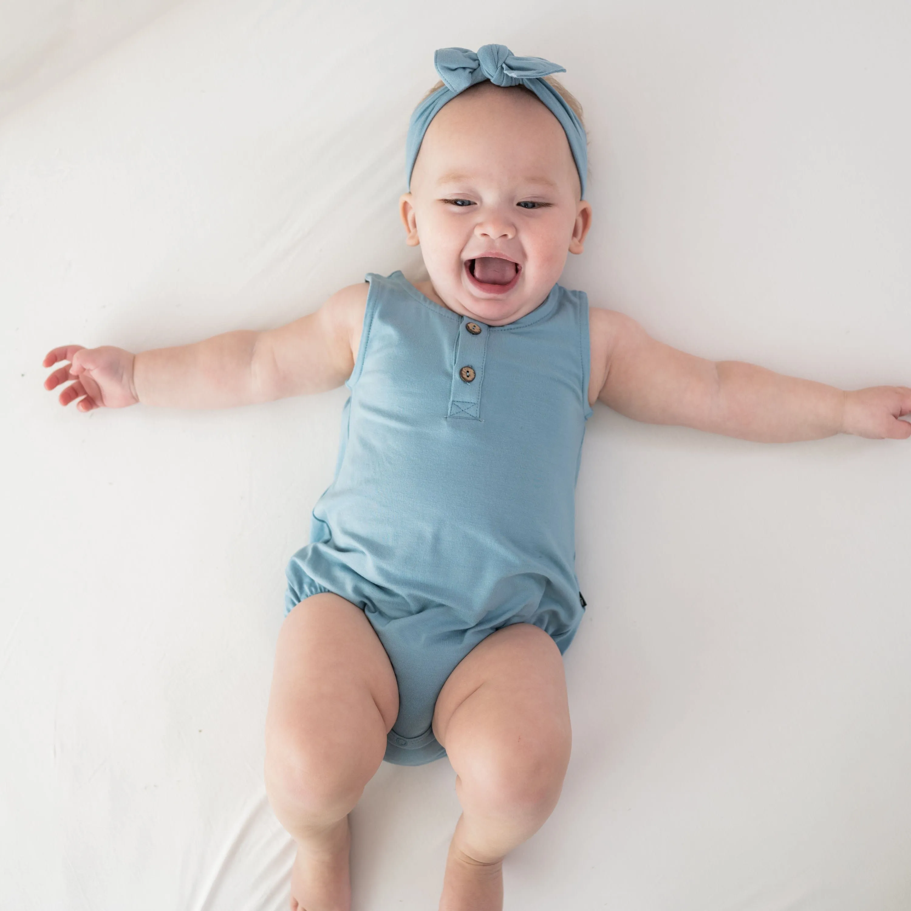 Henley Tank Bubble Romper in Dusty Blue