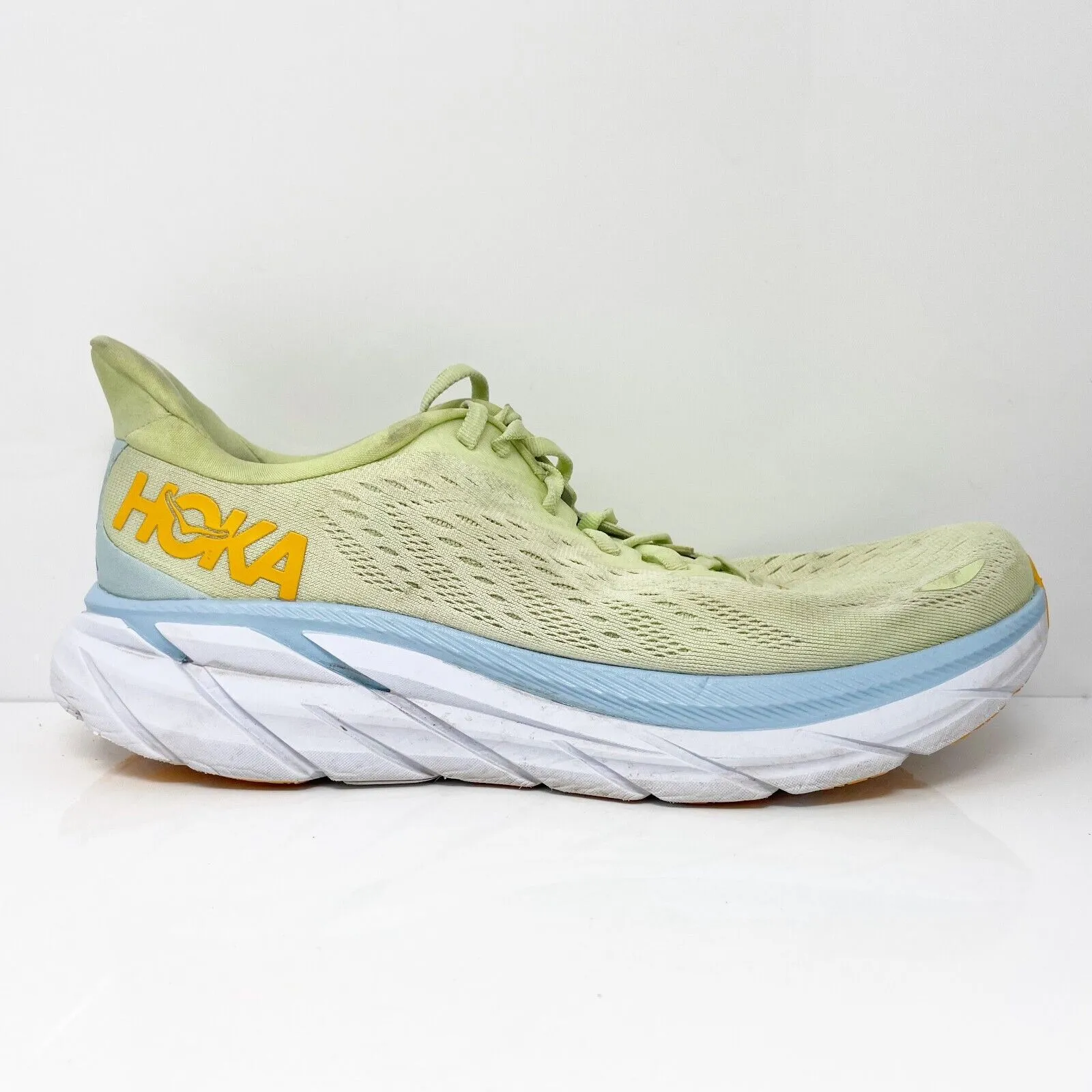 Hoka One One Mens Clifton 8 1119393 BSSNG Yellow Running Shoes Sneakers Sz 11 D