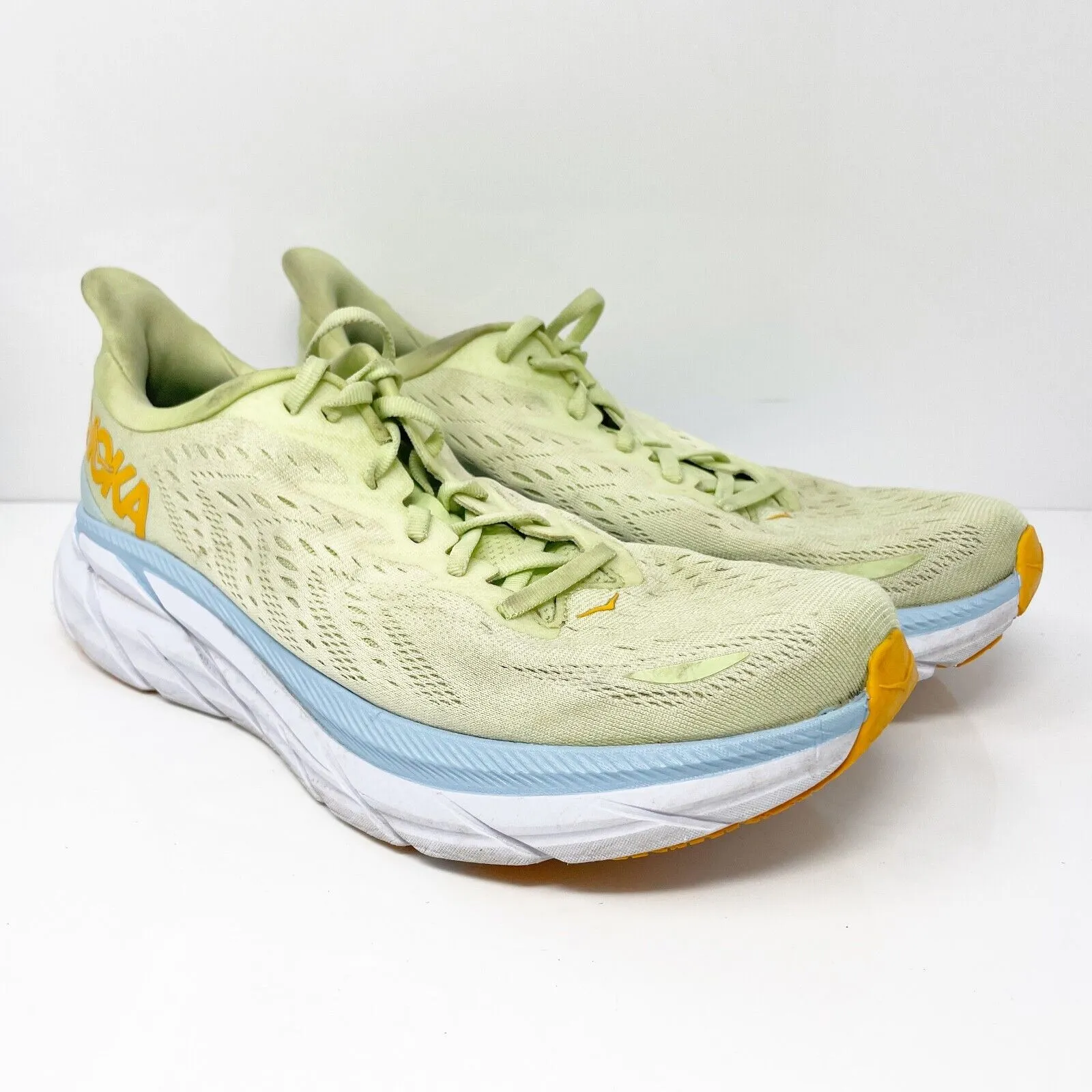 Hoka One One Mens Clifton 8 1119393 BSSNG Yellow Running Shoes Sneakers Sz 11 D