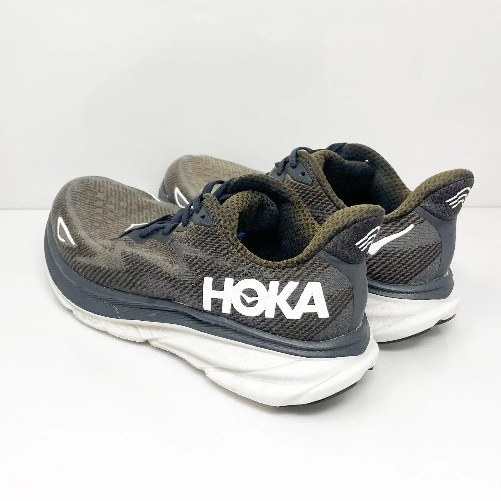 Hoka One One Mens Clifton 9 1132210 BWHT Black Running Shoes Sneakers Size 10 2E