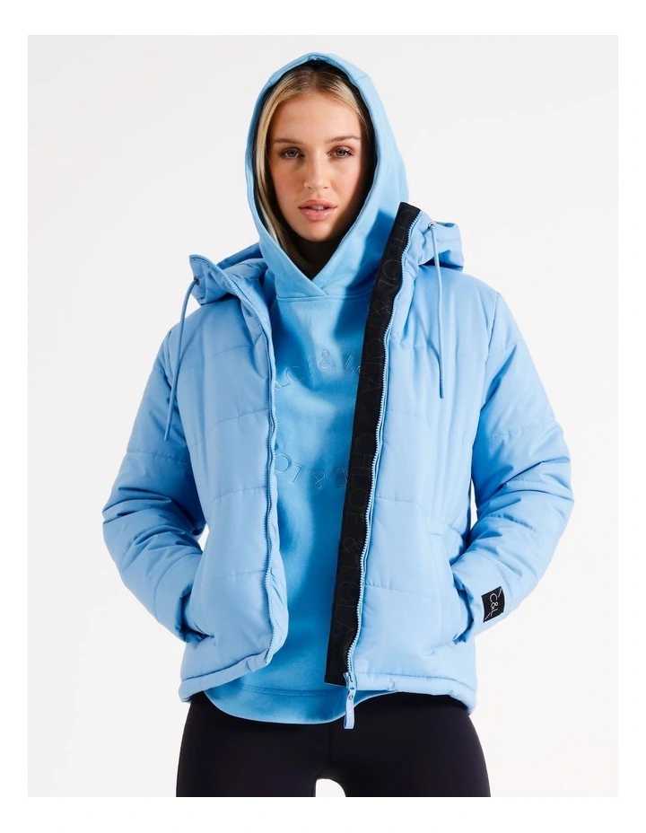 Hooded Puffa Jacket in Dusty Blue