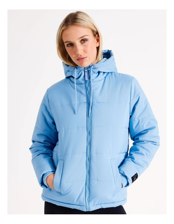 Hooded Puffa Jacket in Dusty Blue