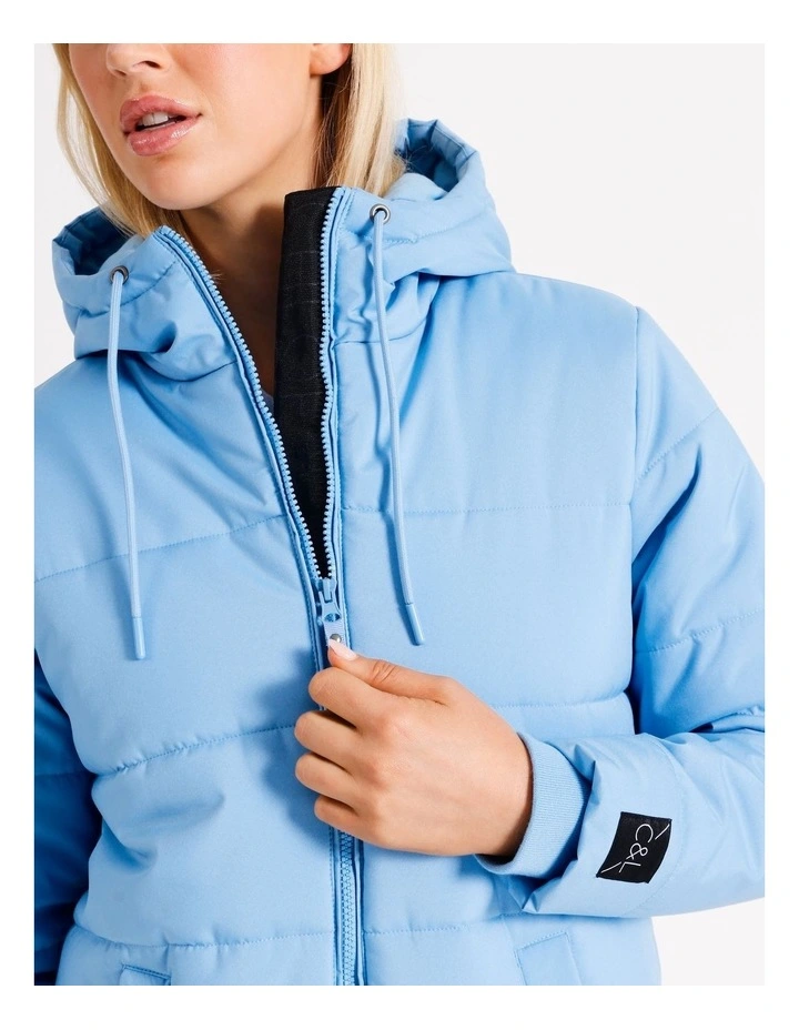 Hooded Puffa Jacket in Dusty Blue