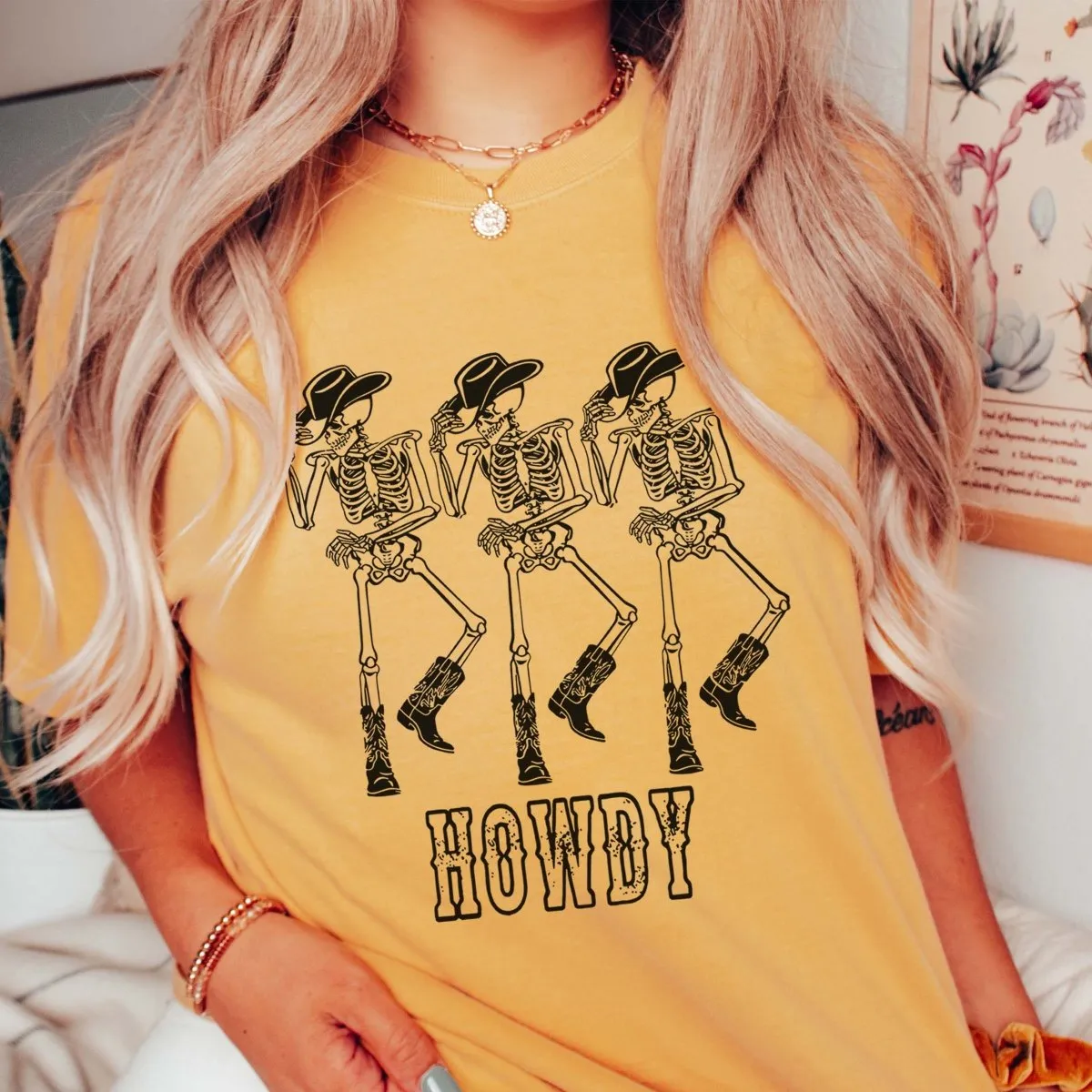 Howdy Cowboy Skeletons Comfort Color Wholesale Tee - Fast Shipping