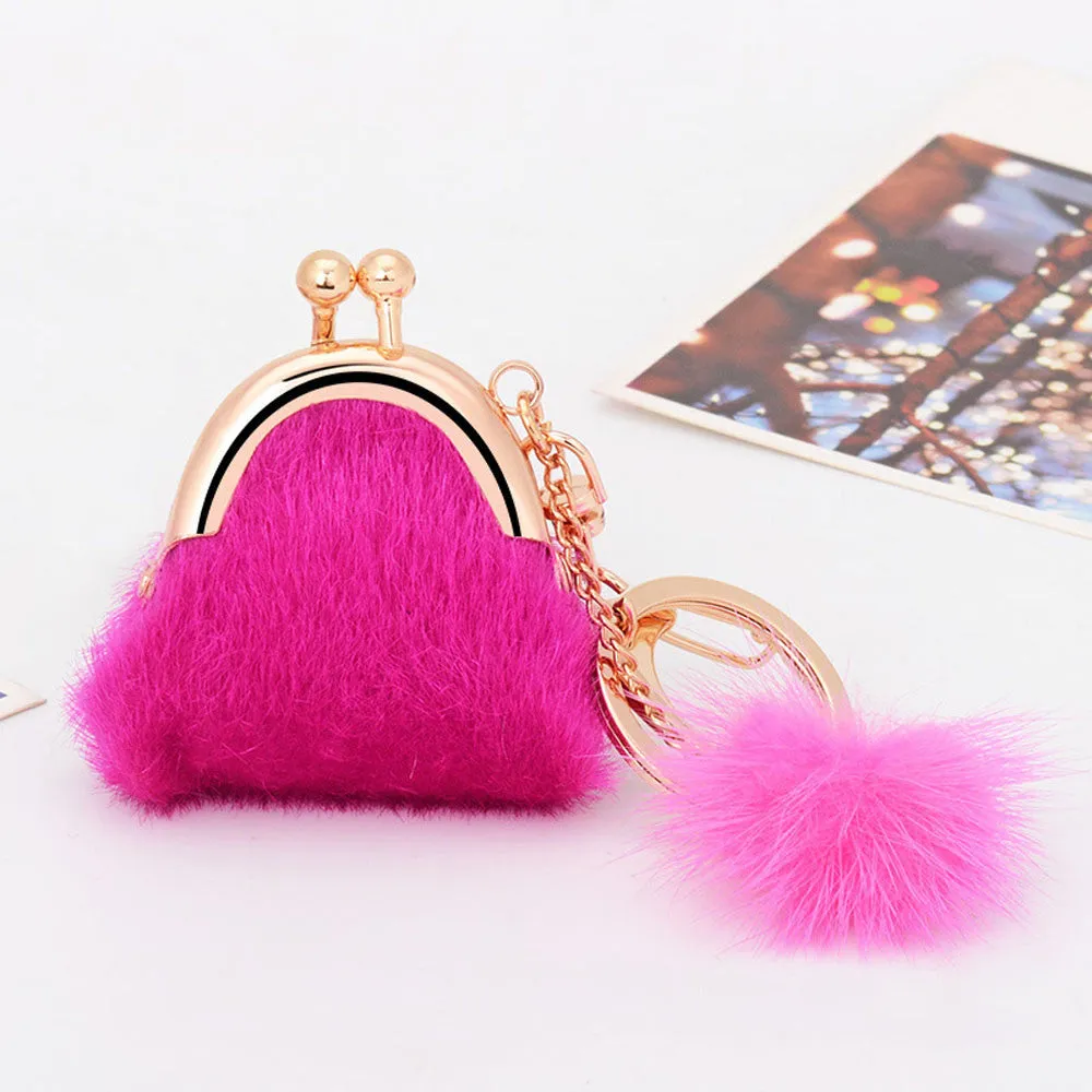 Interesting things Rabbit Fur Ball Plush Car Keychain Handbag Key Ring Key Pendant Feida