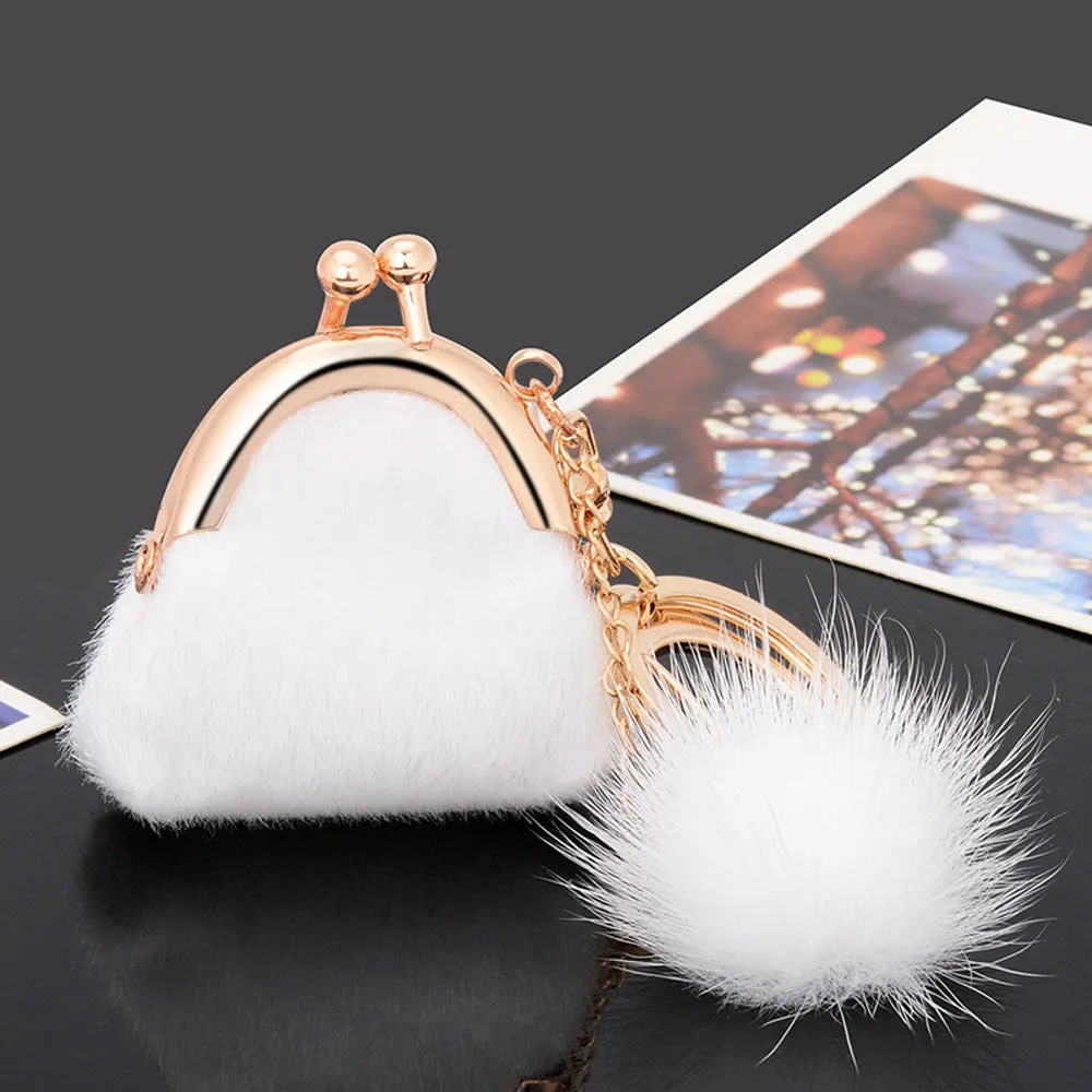 Interesting things Rabbit Fur Ball Plush Car Keychain Handbag Key Ring Key Pendant Feida