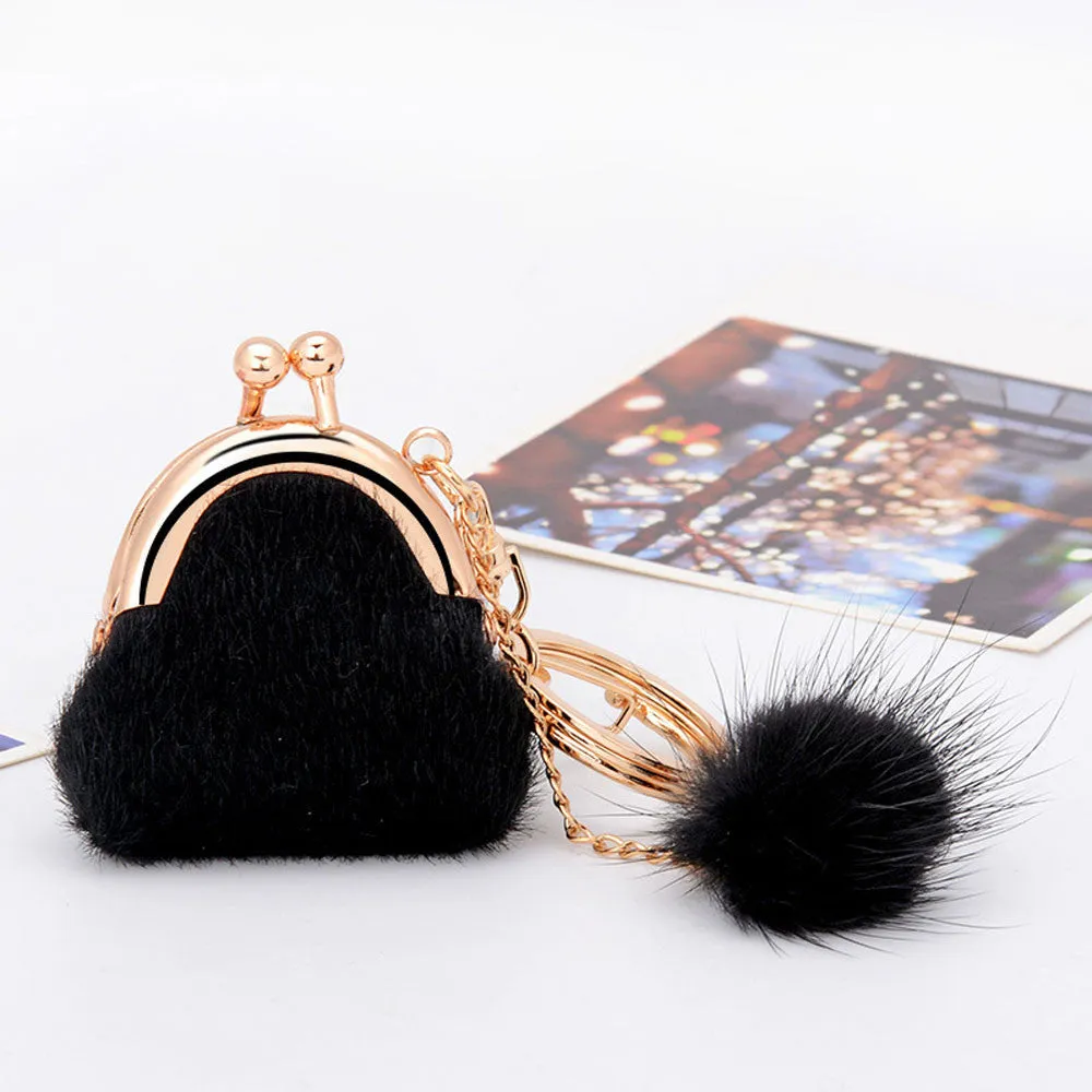 Interesting things Rabbit Fur Ball Plush Car Keychain Handbag Key Ring Key Pendant Feida