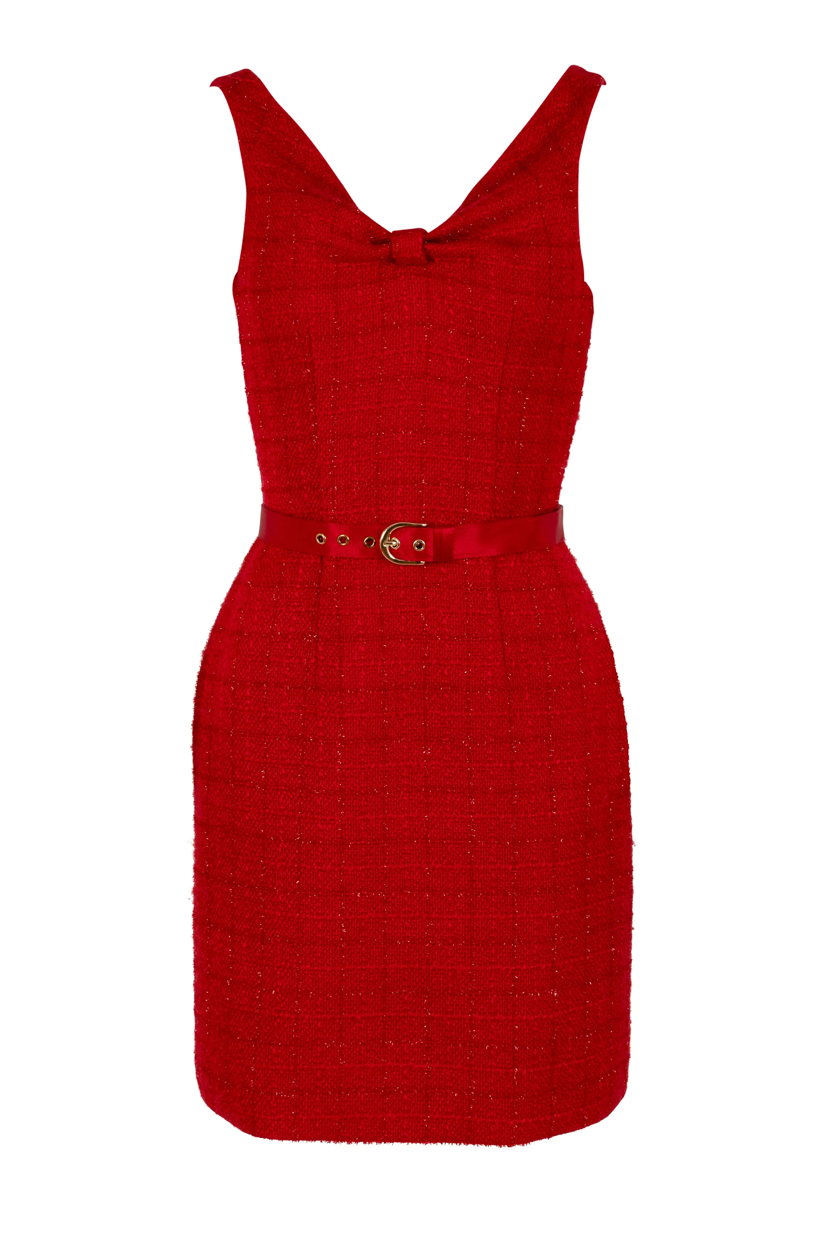 'Josephine' Wool Tweed Dress in Rosso