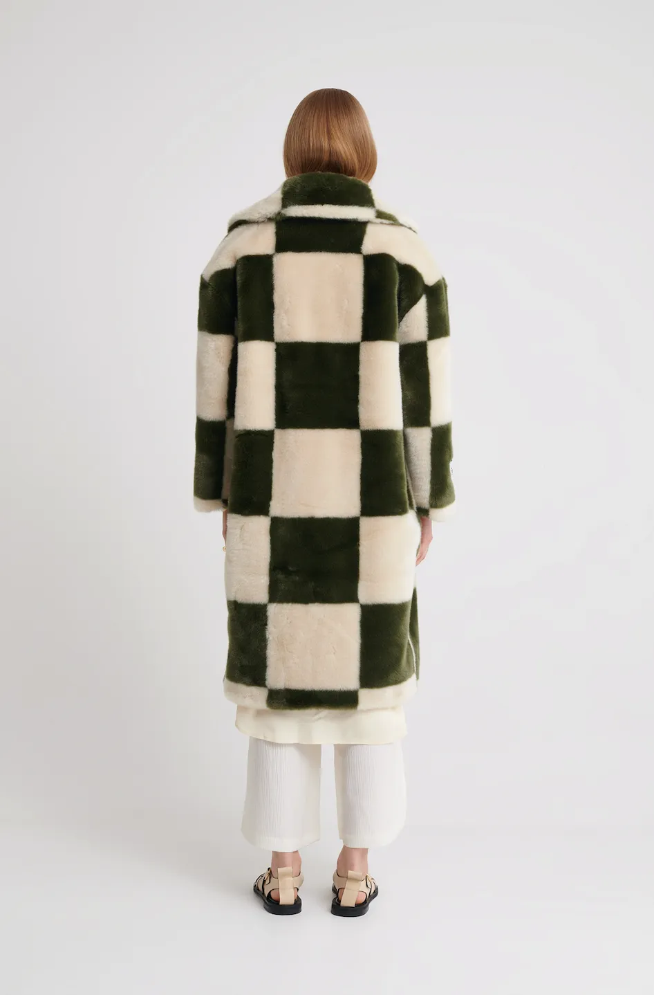 KATIE LONG FAUX FUR GREEN CHECKERBOARD