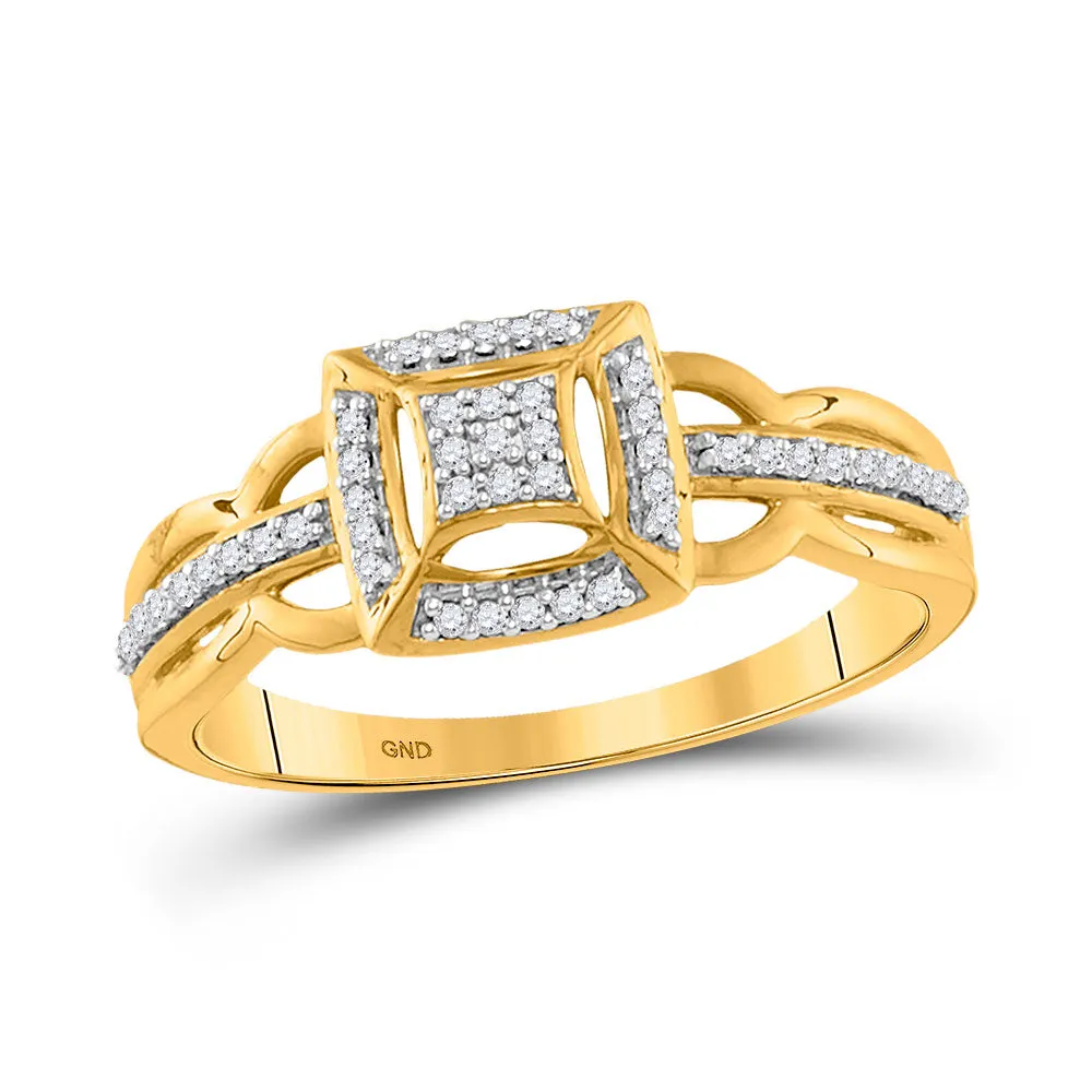 Keene Jewelers 10kt Yellow Gold Womens Round Diamond Square Frame Cluster Ring 1/8 Cttw