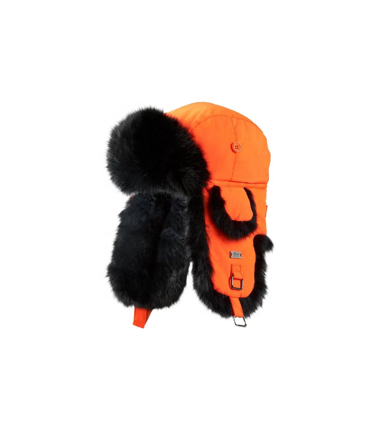 Kids Blaze Orange with Black Rabbit Fur Aviator Hat: FurHatWorld.com