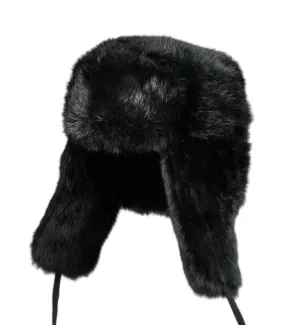 Kids Rabbit Full Fur Russian Ushanka Hat in Black: FurHatWorld.com