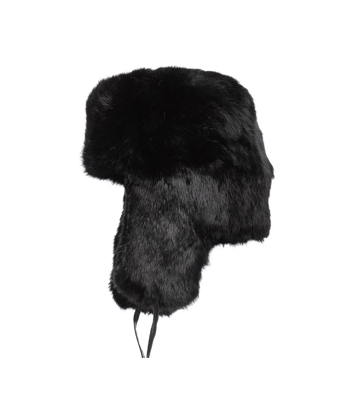 Kids Rabbit Full Fur Russian Ushanka Hat in Black: FurHatWorld.com