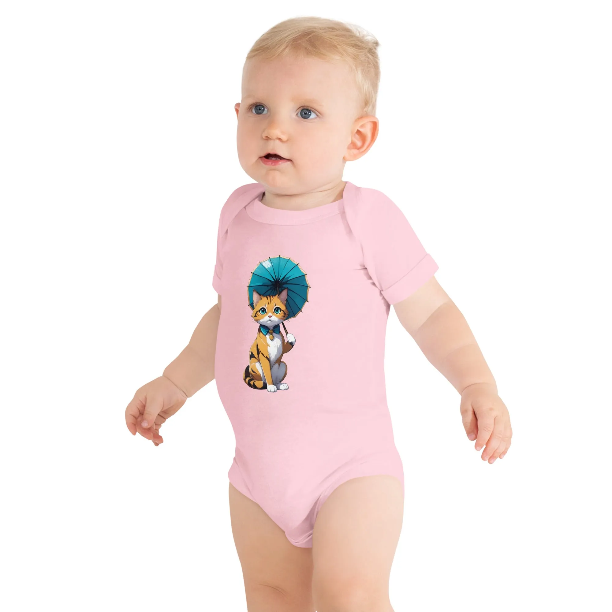 Kitten with Parasol Baby Short Sleeve One Piece