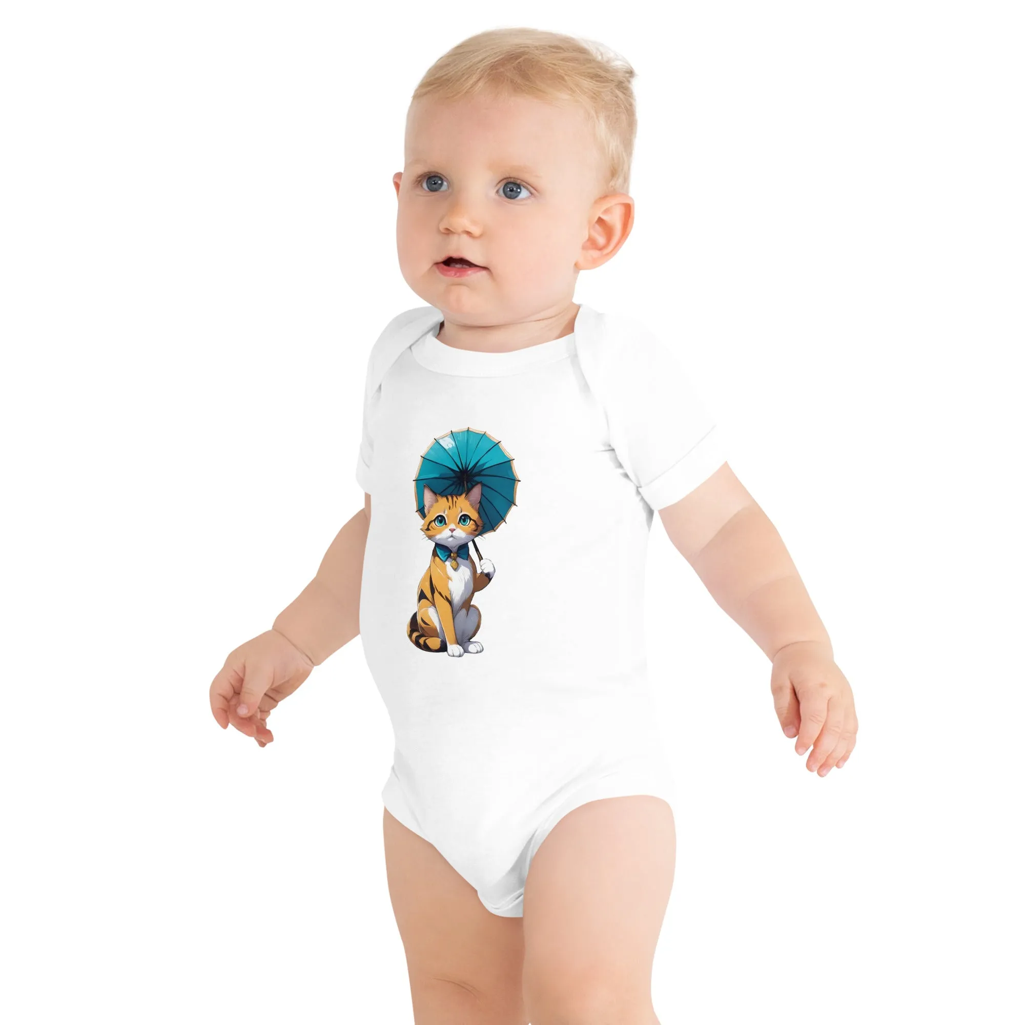 Kitten with Parasol Baby Short Sleeve One Piece