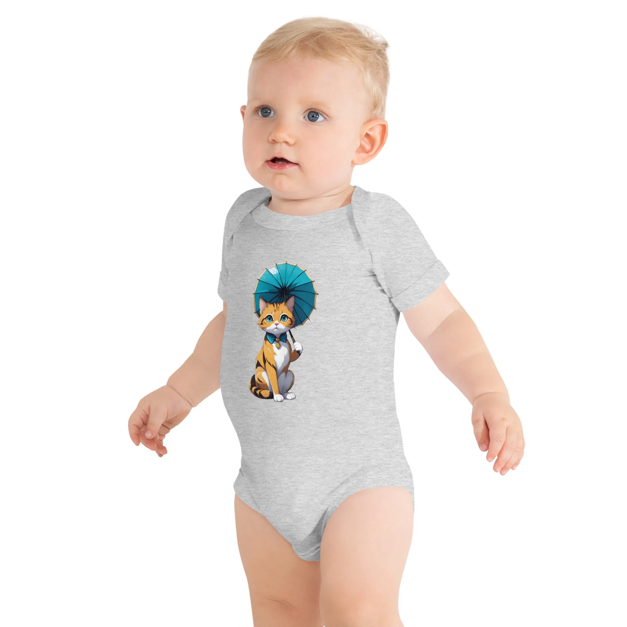 Kitten with Parasol Baby Short Sleeve One Piece