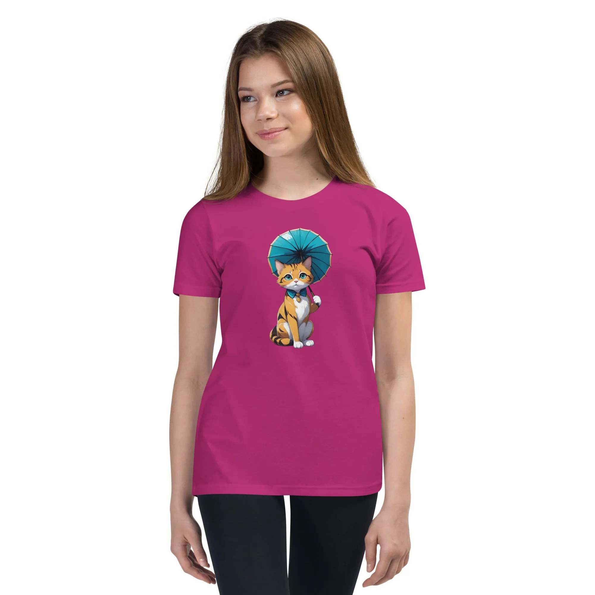 Kitten with Parasol Youth Short Sleeve T-Shirt