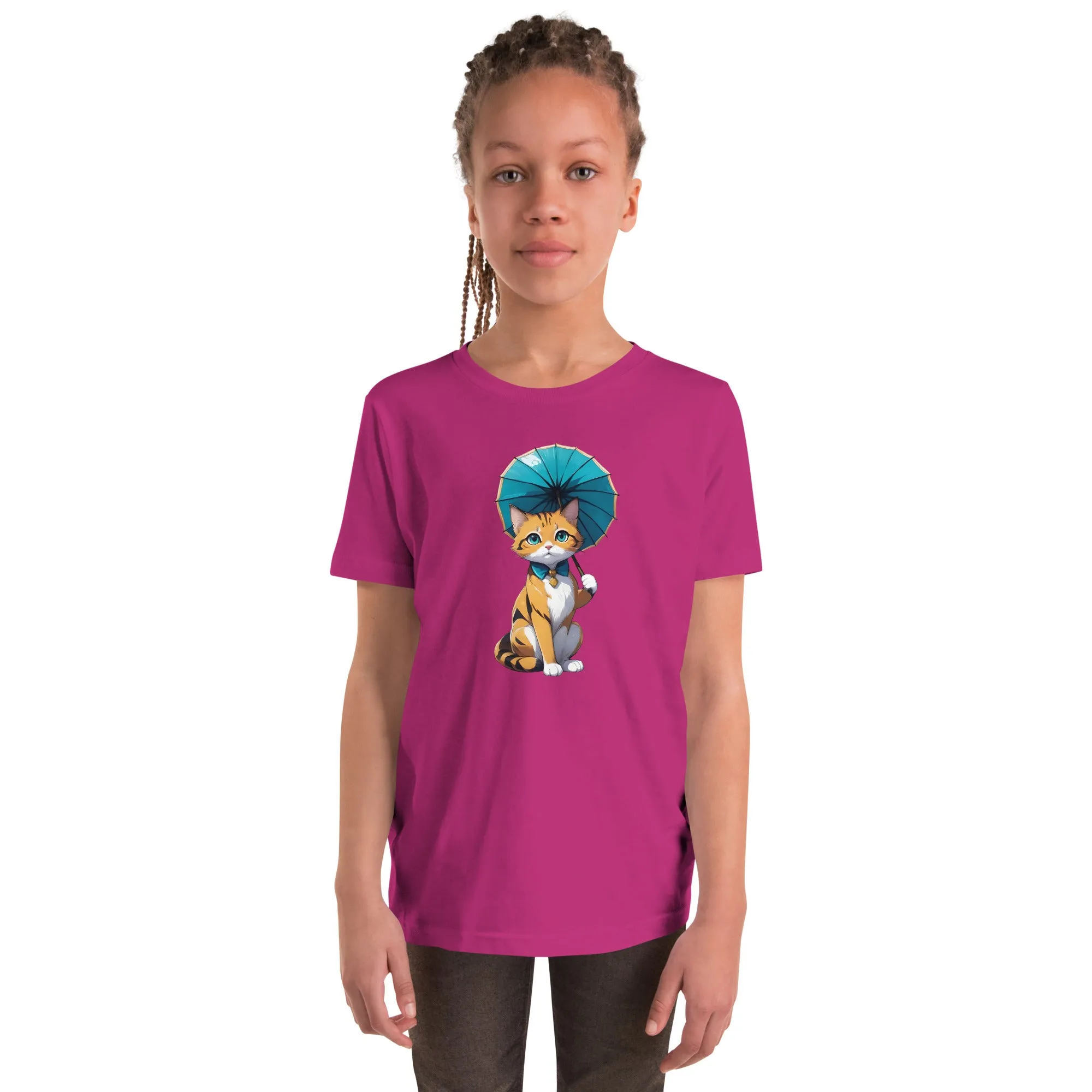 Kitten with Parasol Youth Short Sleeve T-Shirt