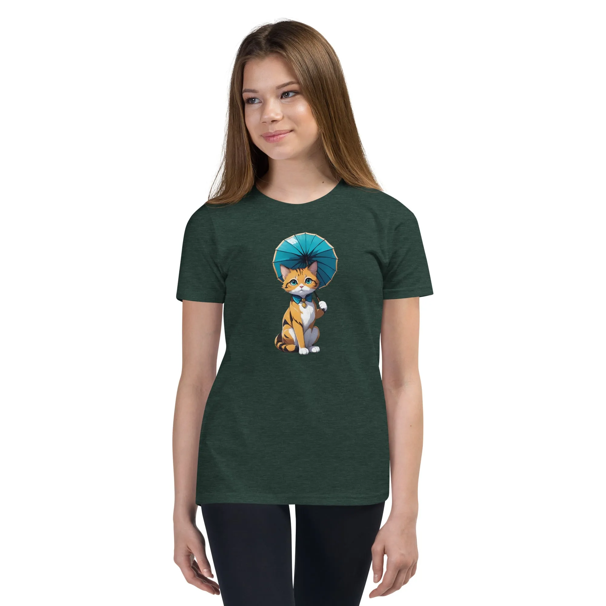 Kitten with Parasol Youth Short Sleeve T-Shirt