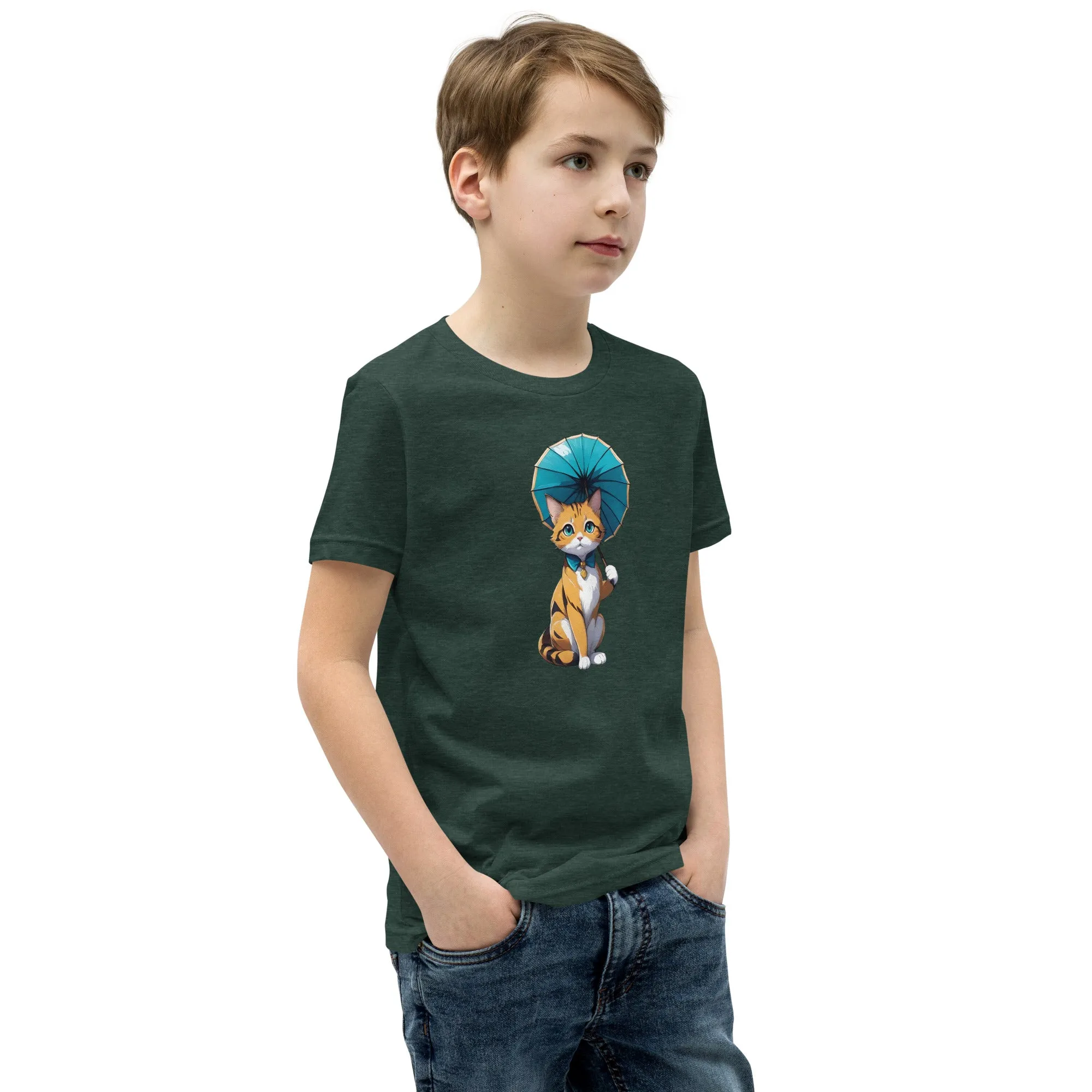 Kitten with Parasol Youth Short Sleeve T-Shirt