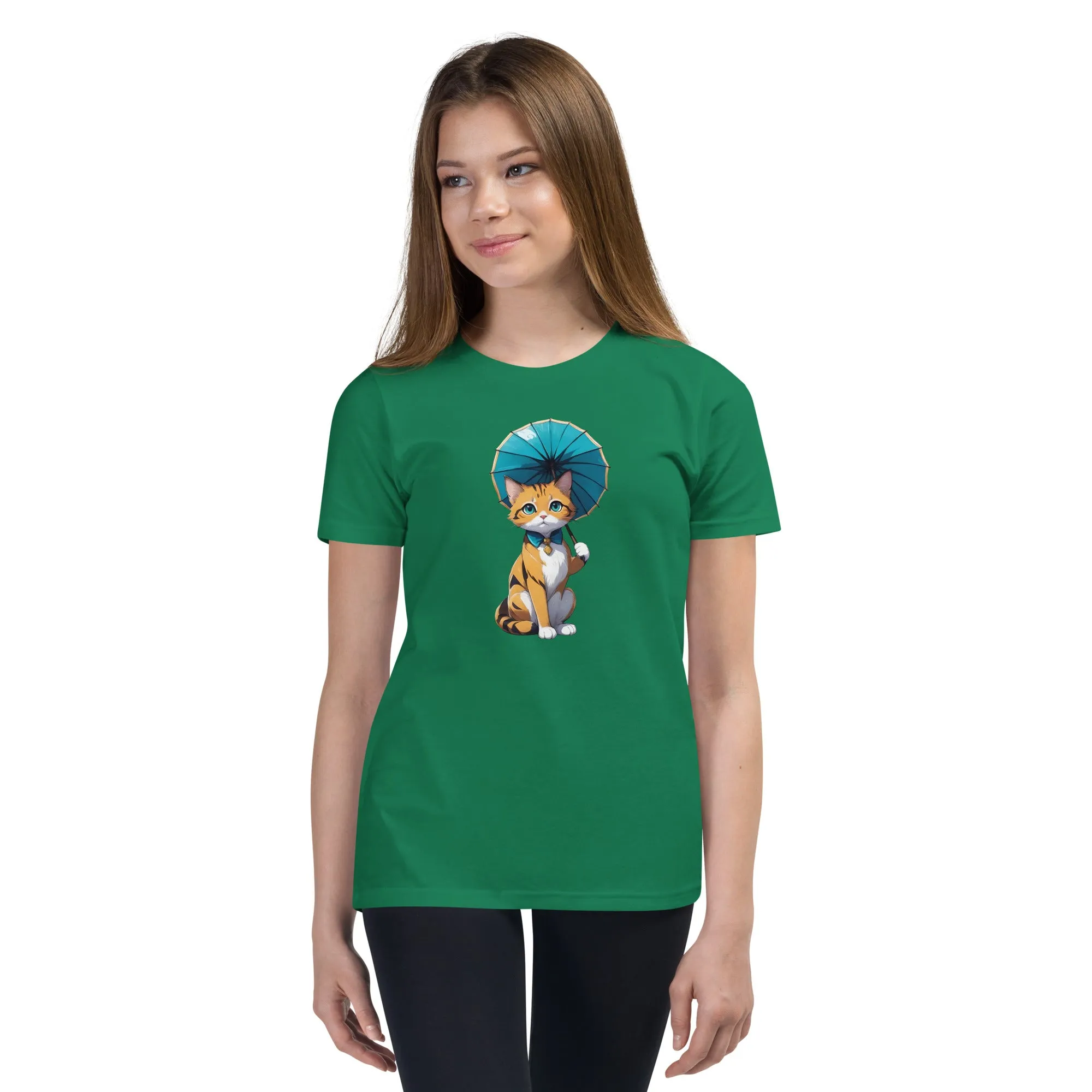 Kitten with Parasol Youth Short Sleeve T-Shirt