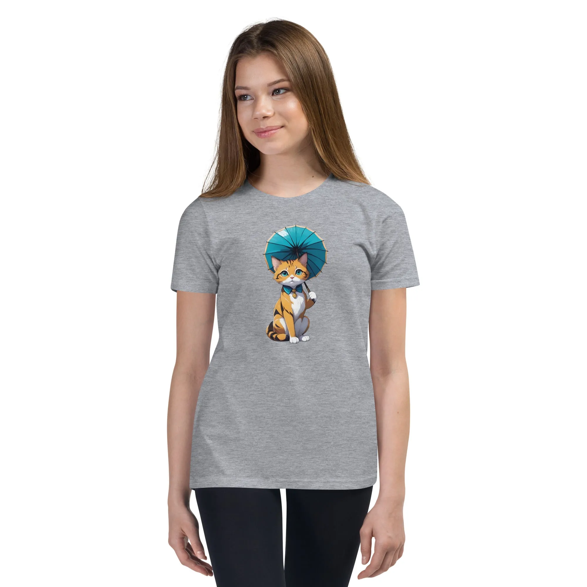 Kitten with Parasol Youth Short Sleeve T-Shirt