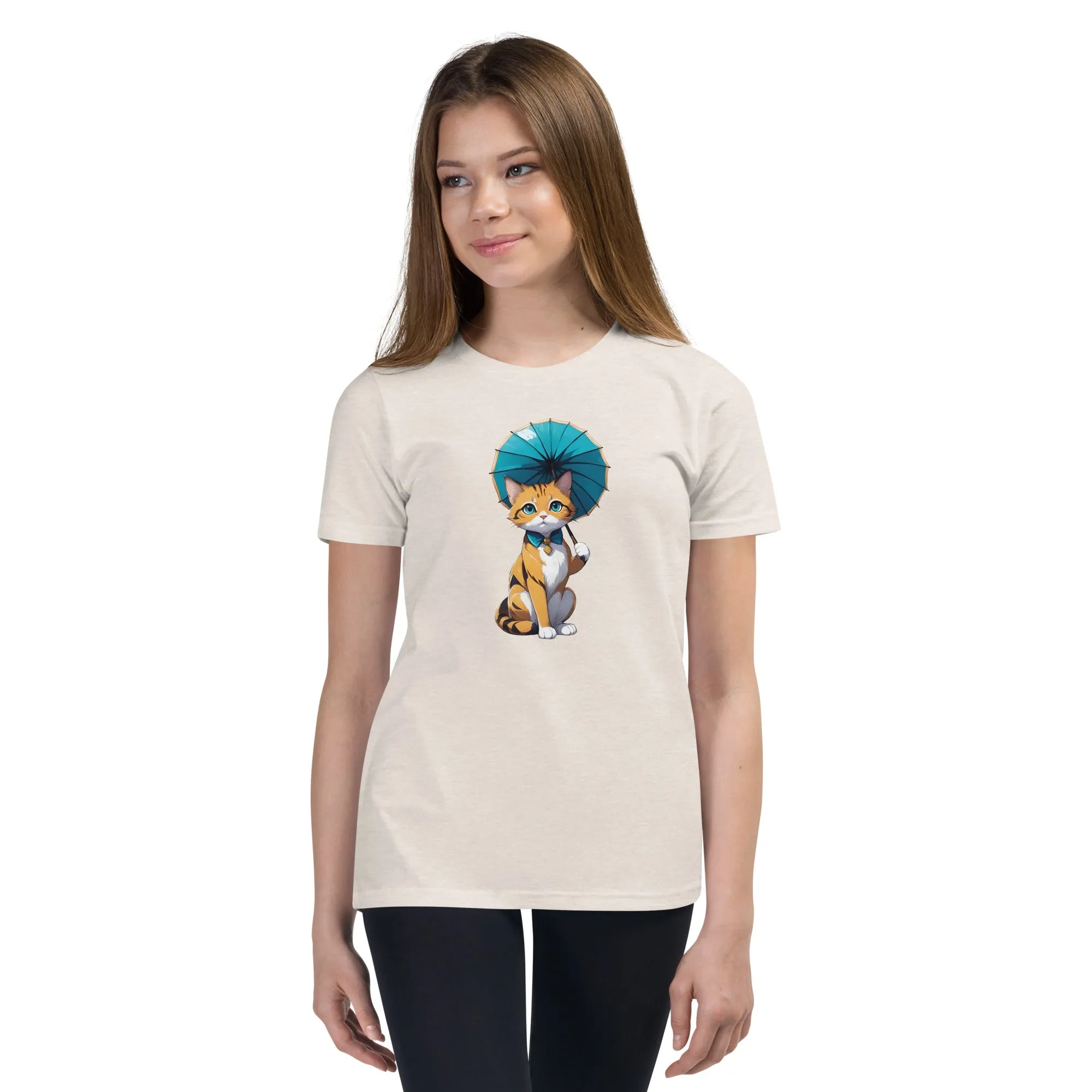 Kitten with Parasol Youth Short Sleeve T-Shirt