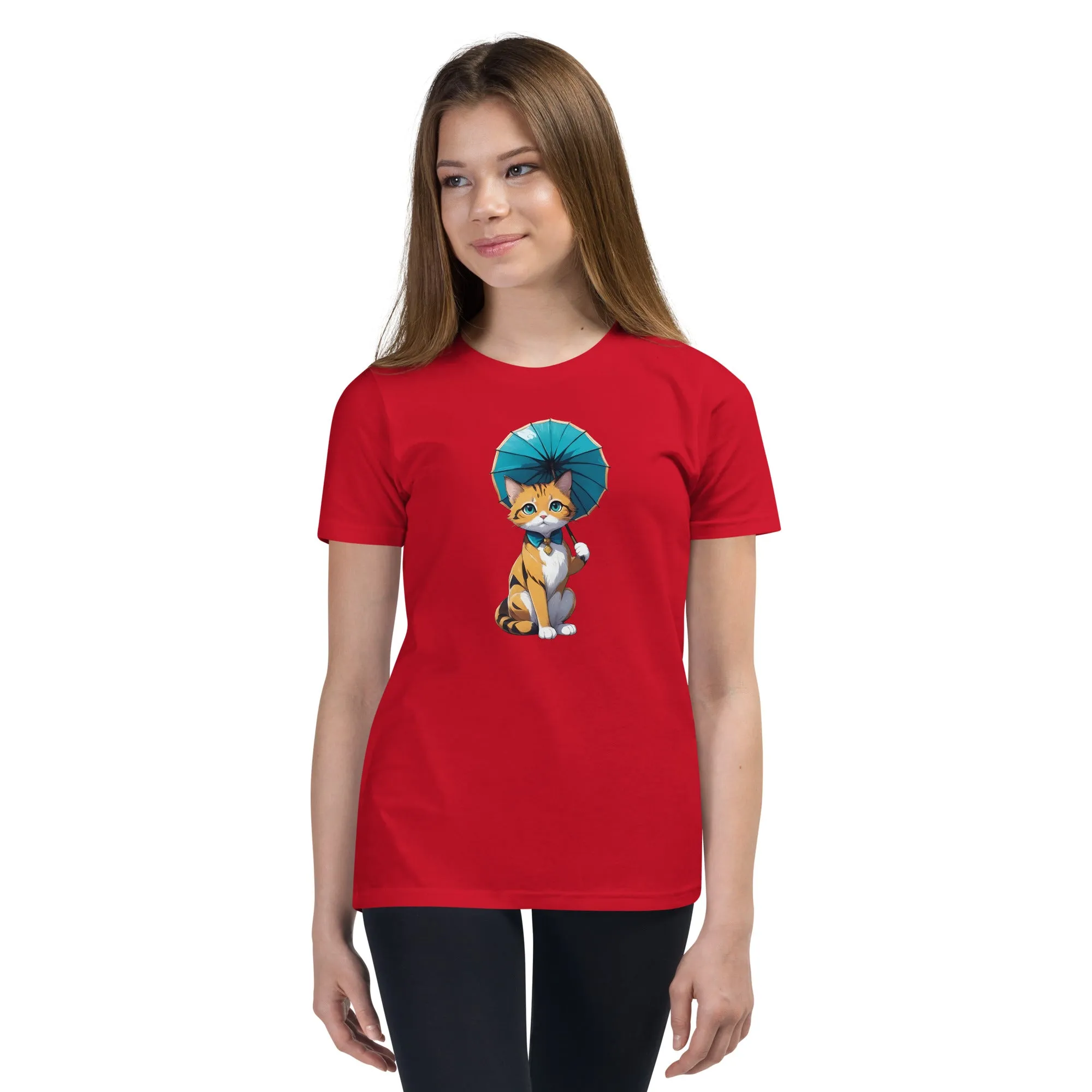 Kitten with Parasol Youth Short Sleeve T-Shirt