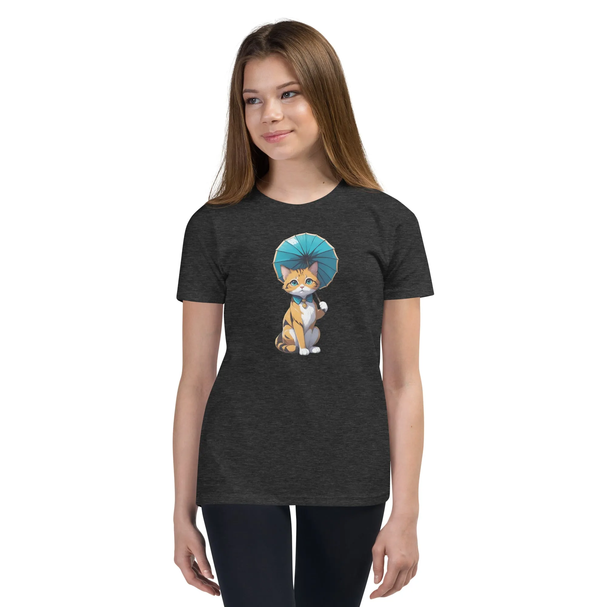 Kitten with Parasol Youth Short Sleeve T-Shirt