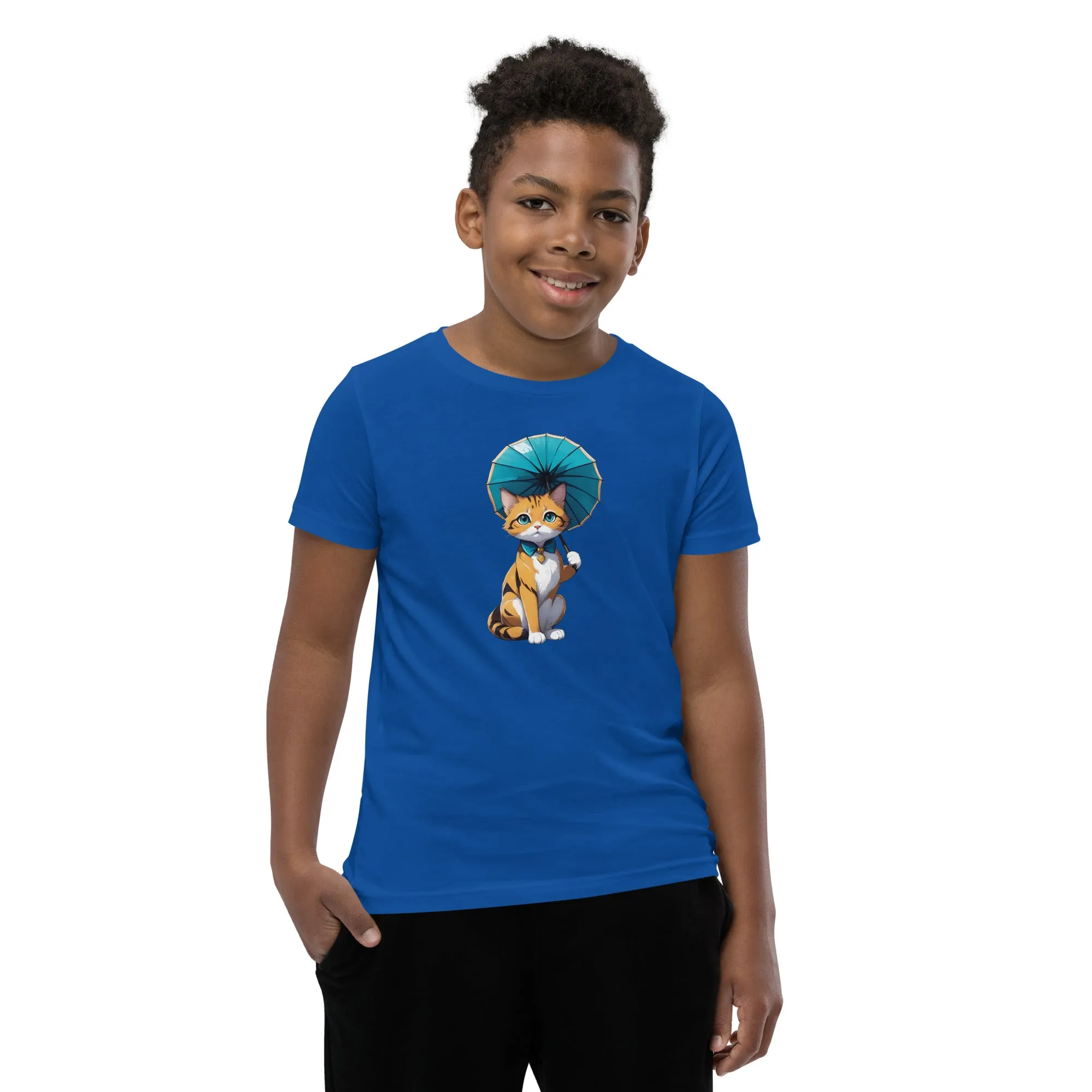 Kitten with Parasol Youth Short Sleeve T-Shirt