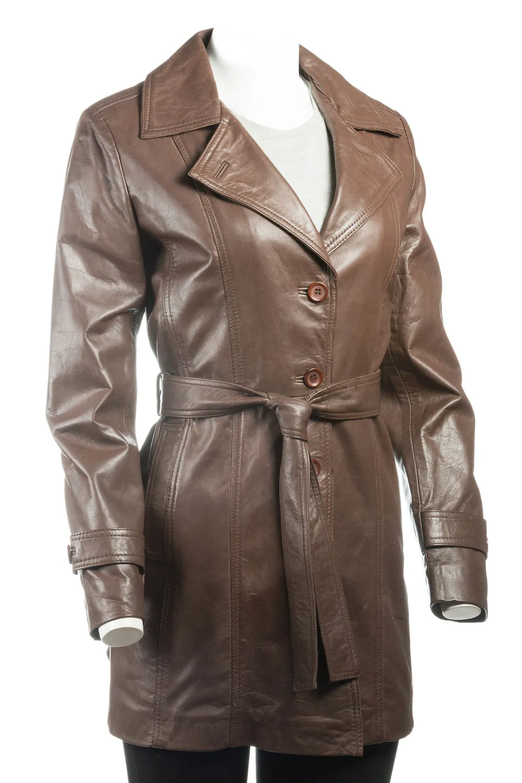 Ladies Brown Mackintosh Style Leather Coat: Susanna