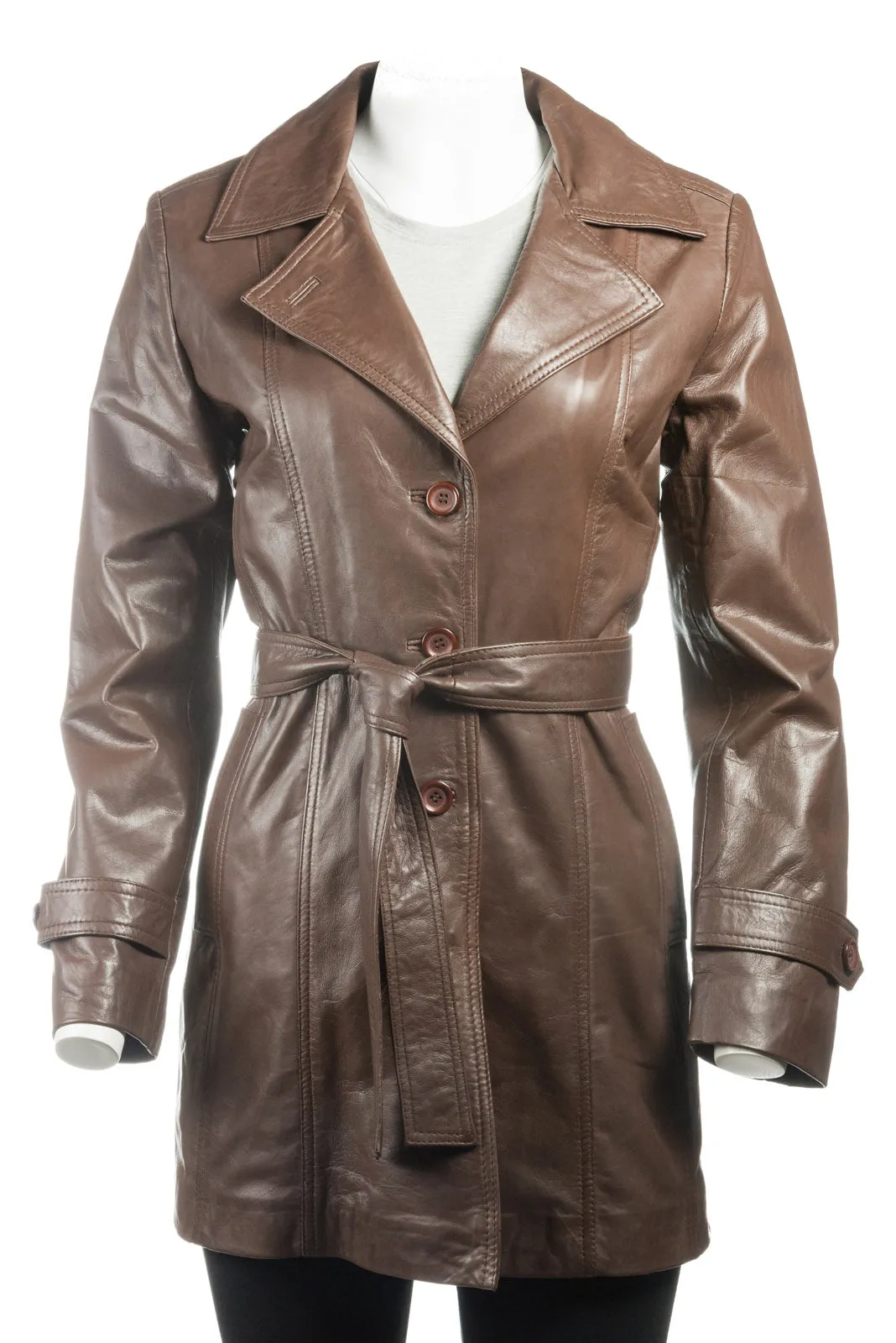 Ladies Brown Mackintosh Style Leather Coat: Susanna