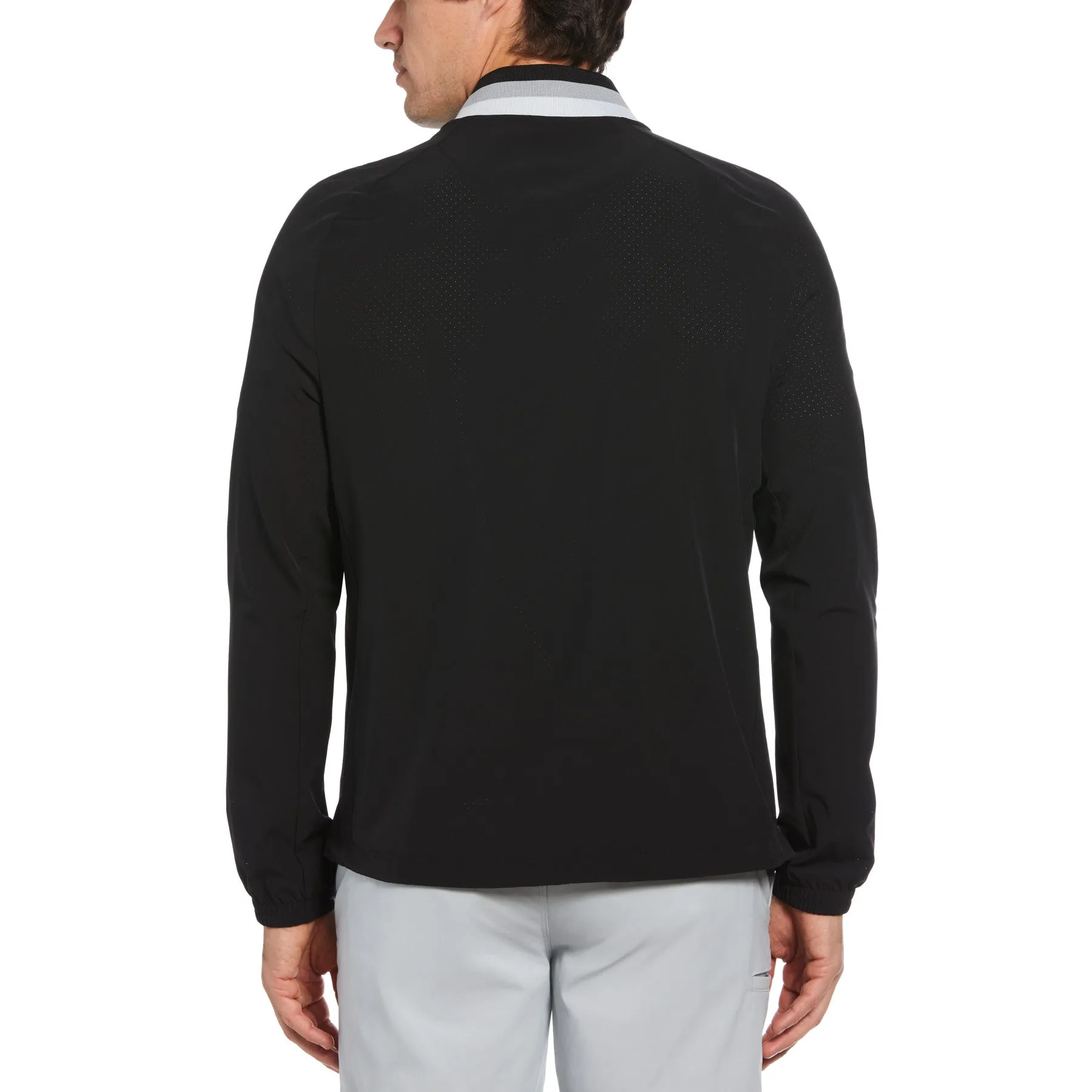 Lightweight 1/4 Zip Long Sleeve Golf Windbreaker With Striped Collar In Caviar